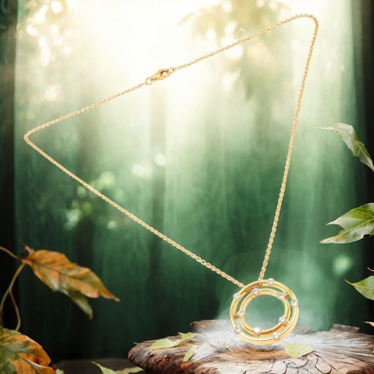 Authentic! Roberto Coin 18k Yellow Gold Double Hoop Diamond Pendant Necklace | Fortrove