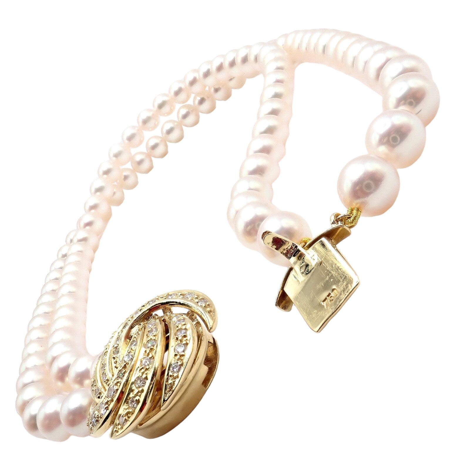 Mikimoto Jewelry & Watches:Fine Jewelry:Necklaces & Pendants Authentic! Mikimoto 18k Yellow Gold Diamond Double Strand 8mm Pearl Necklace