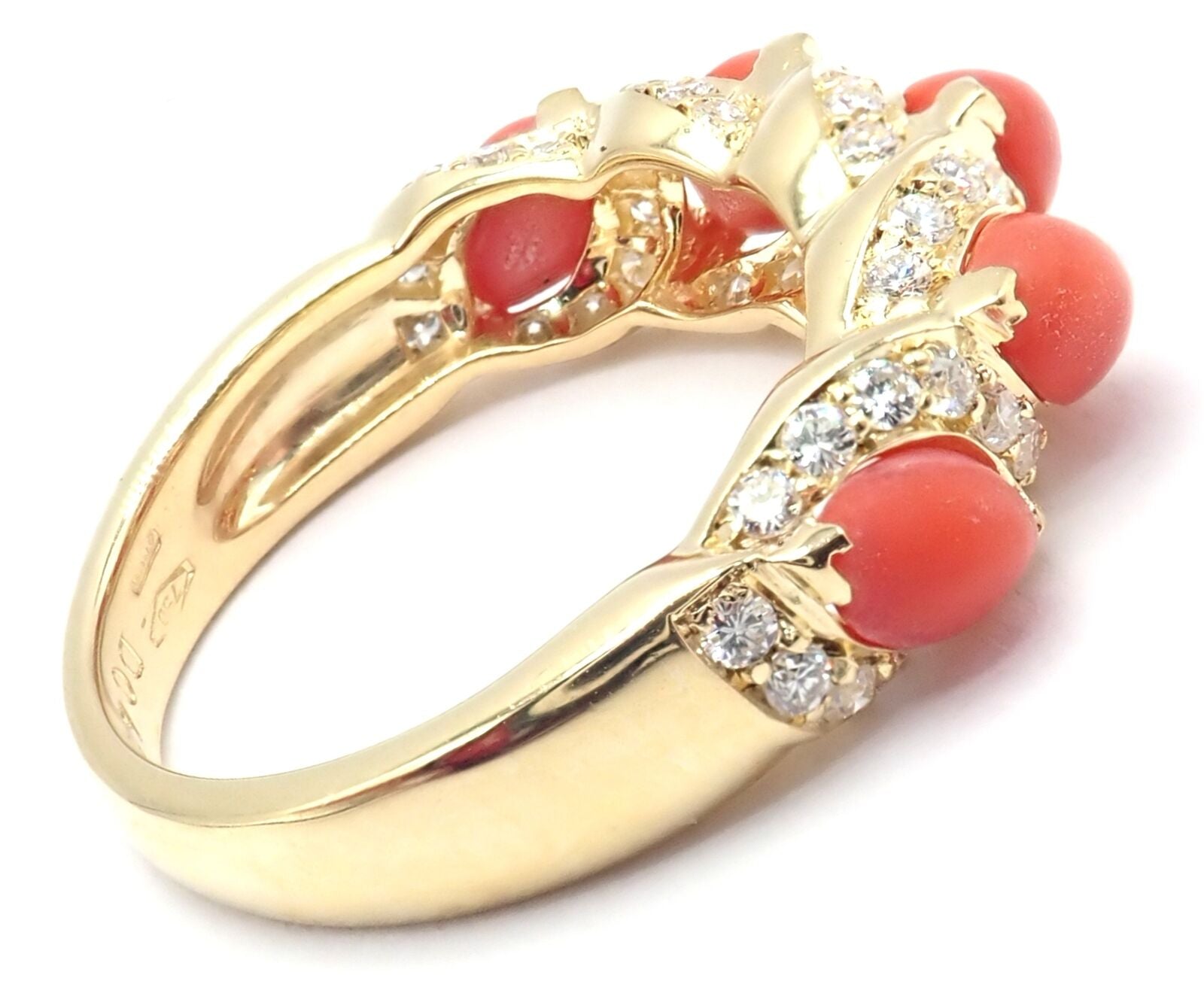 Rare! Authentic Christian Dior 18k Yellow Gold Diamond Coral Band Ring | Fortrove