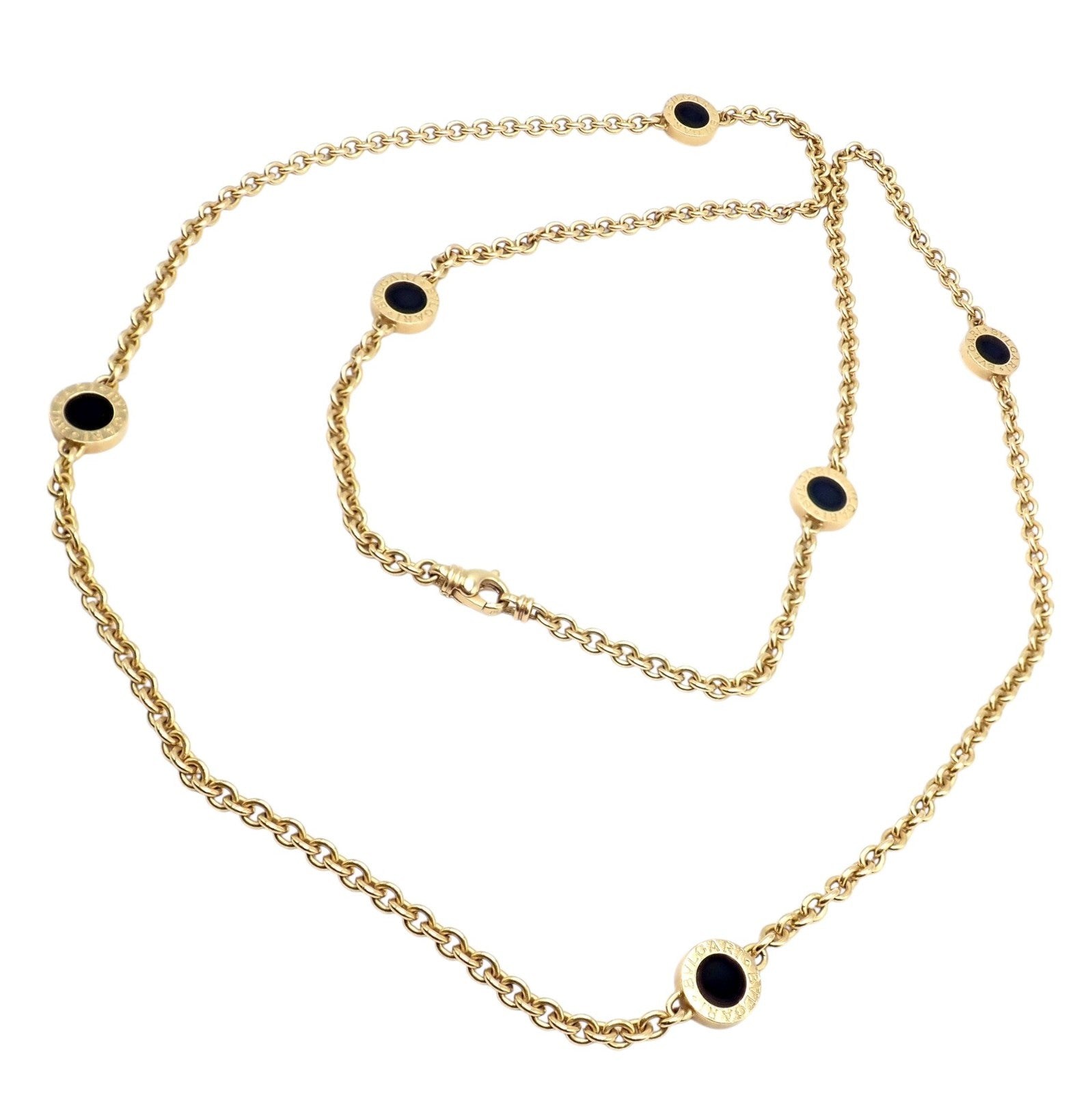 Authentic! Bvlgari Bulgari 18k Yellow Gold Onyx 29.5" Long Signature Necklace | Fortrove