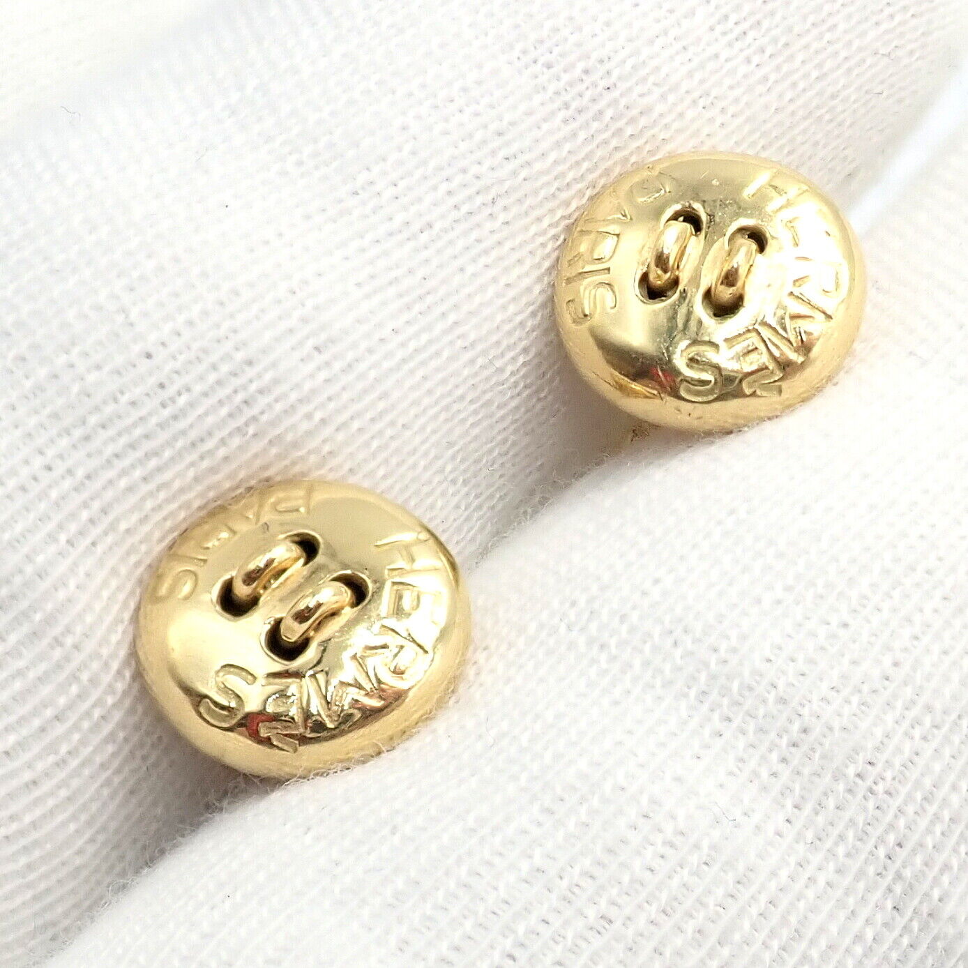 Rare! Vintage Authentic Hermes Paris 18k Yellow Gold Mens Lapis Button Cufflinks | Fortrove