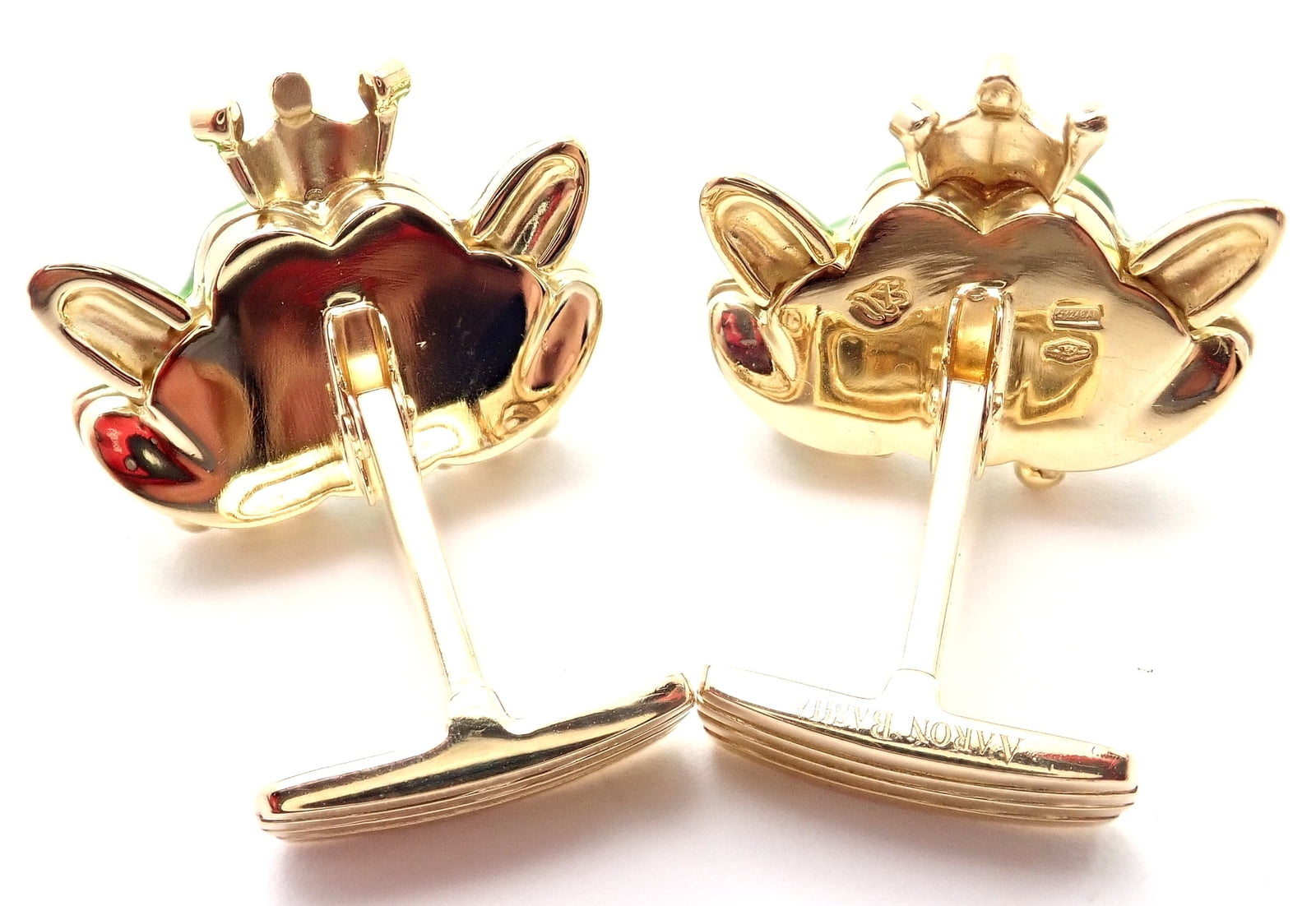 Aaron Basha Jewelry & Watches:Men's Jewelry:Cufflinks Authentic! Aaron Basha 18k Yellow Gold Diamond Enamel Frog Prince Cufflinks