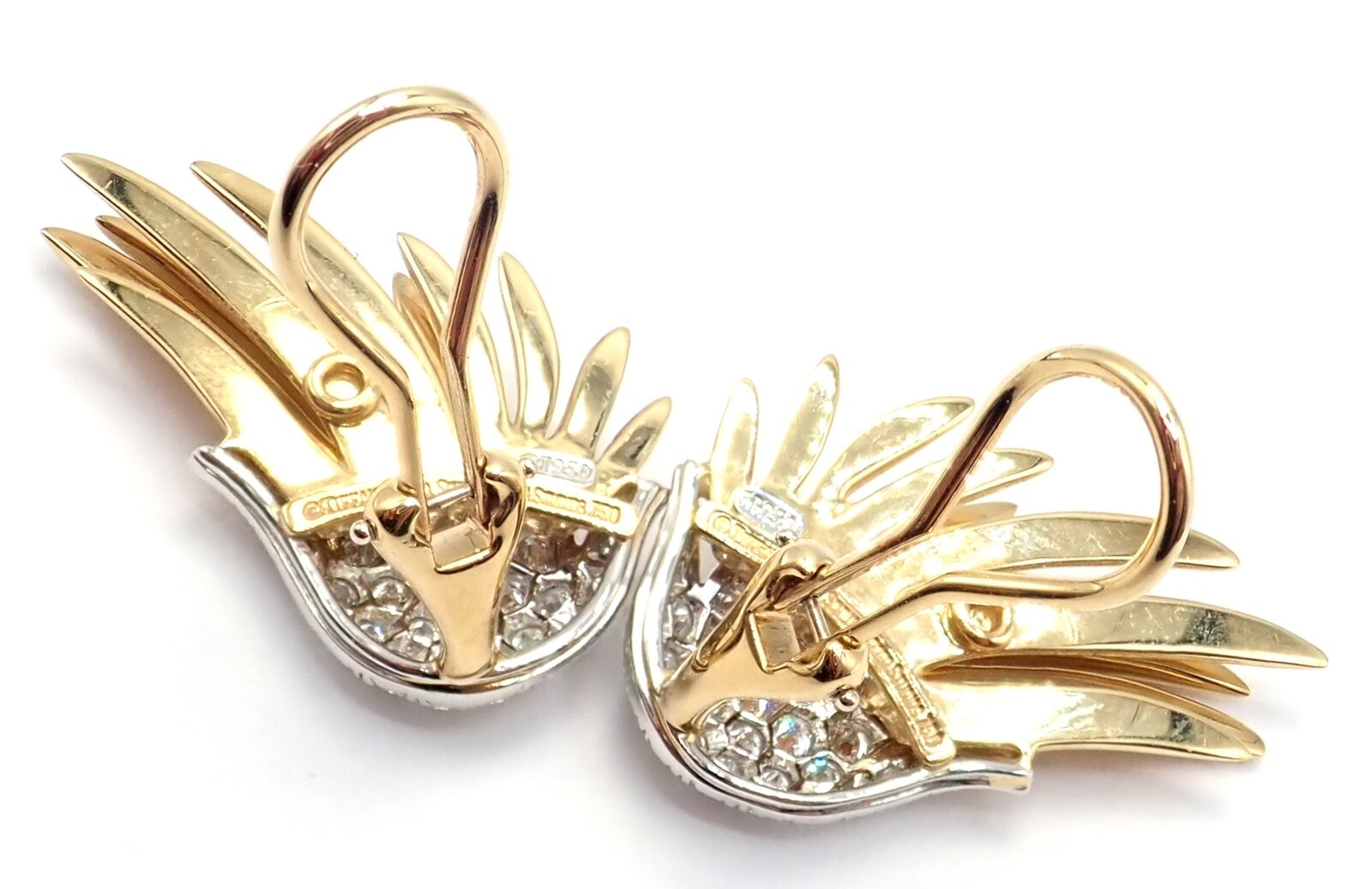 Authentic! Tiffany & Co Schlumberger Flame 18k Gold Platinum Diamond Earrings | Fortrove