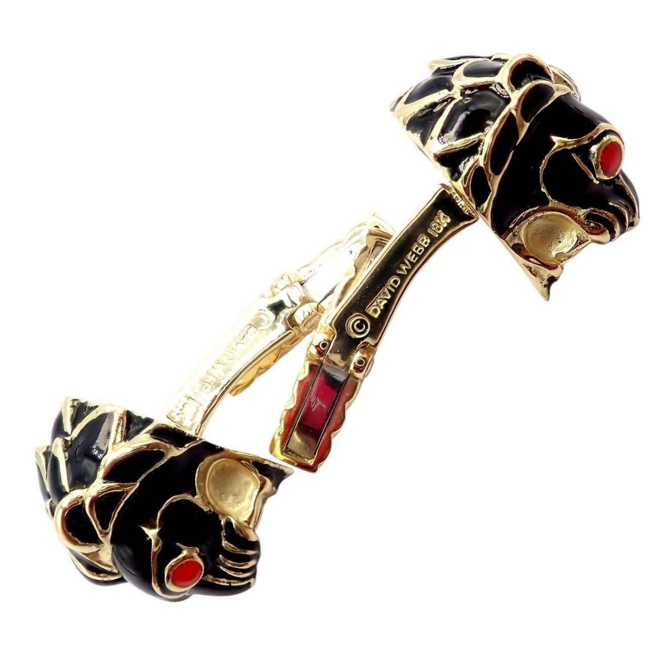 Vintage! David Webb 18k Yellow Gold Black Enamel Lion Cufflinks | Fortrove