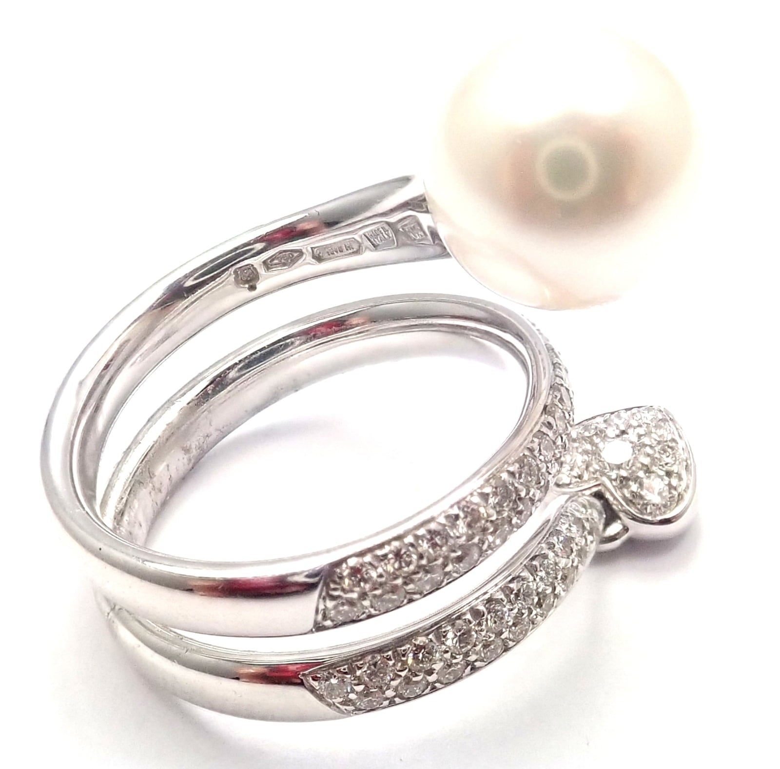 Mikimoto Jewelry & Watches:Fine Jewelry:Rings Rare! Authentic Mikimoto 18k White Gold Diamond South Sea Pearl Heart Ring Cert.