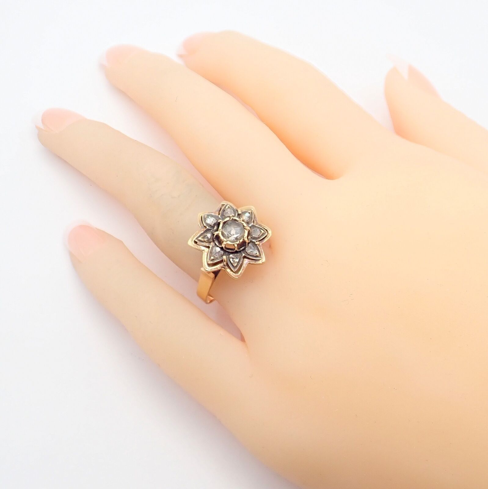 Vintage! Karl Faberge 18k Yellow Gold Rose Cut Diamond Flower Ring | Fortrove