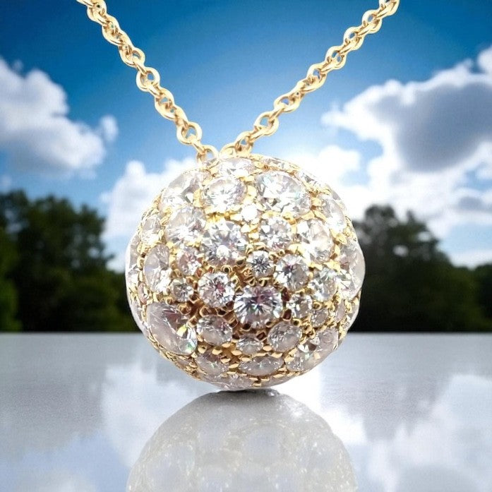 Authentic! Tiffany & Co 18k Yellow Gold Hardware Diamond Ball Pendant Necklace | Fortrove