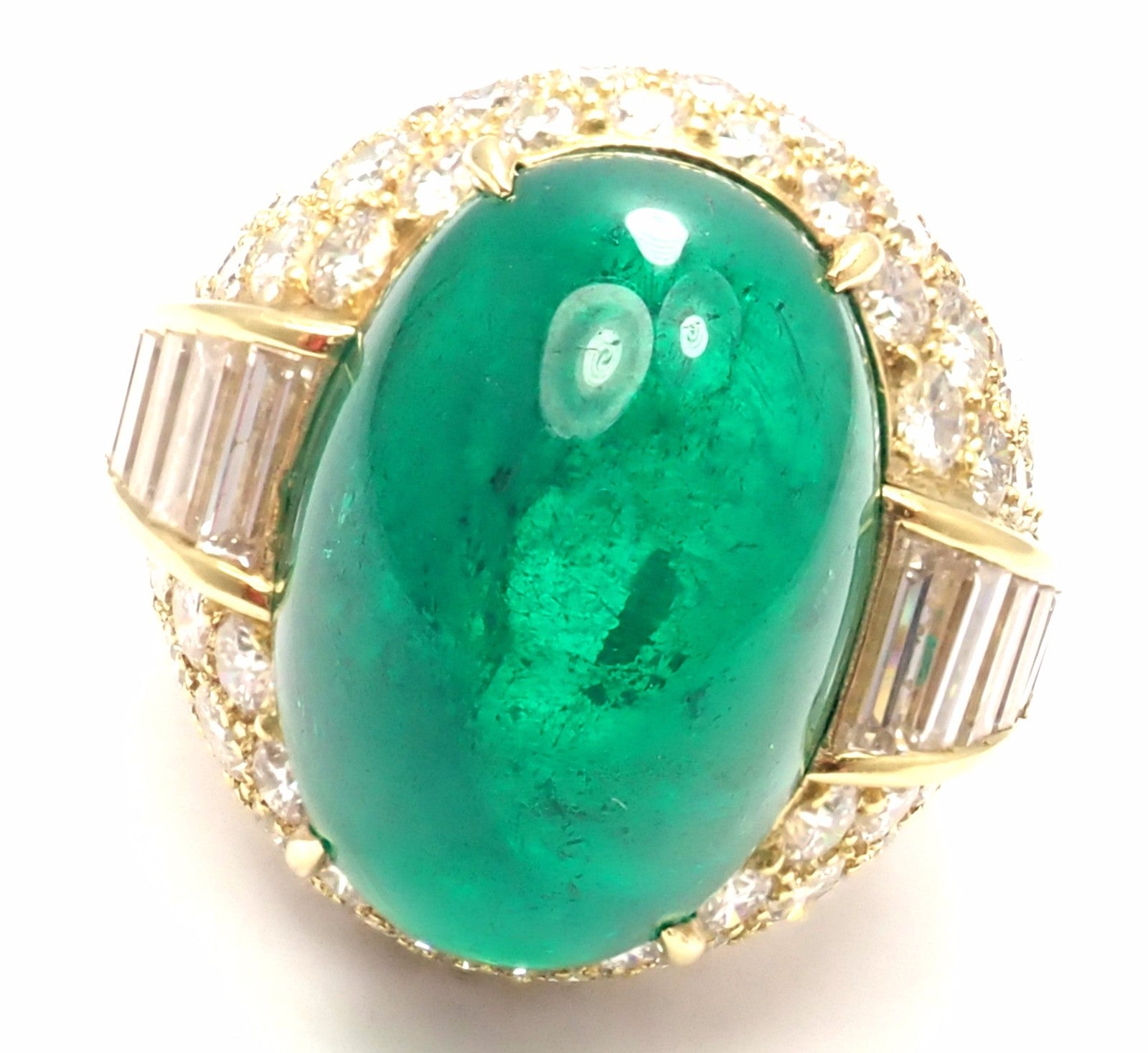 Authentic! David Webb 18k Yellow Gold Diamond Large Colombian Emerald Ring AGL | Fortrove