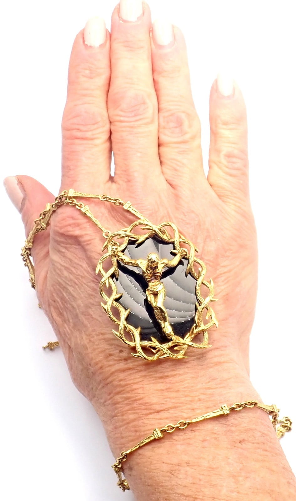 Salvator Dali Jewelry & Watches:Fine Jewelry:Necklaces & Pendants Salvador Dali 18k Gold Black Onyx Christ Saint John Cross Bracelet Necklace Cert