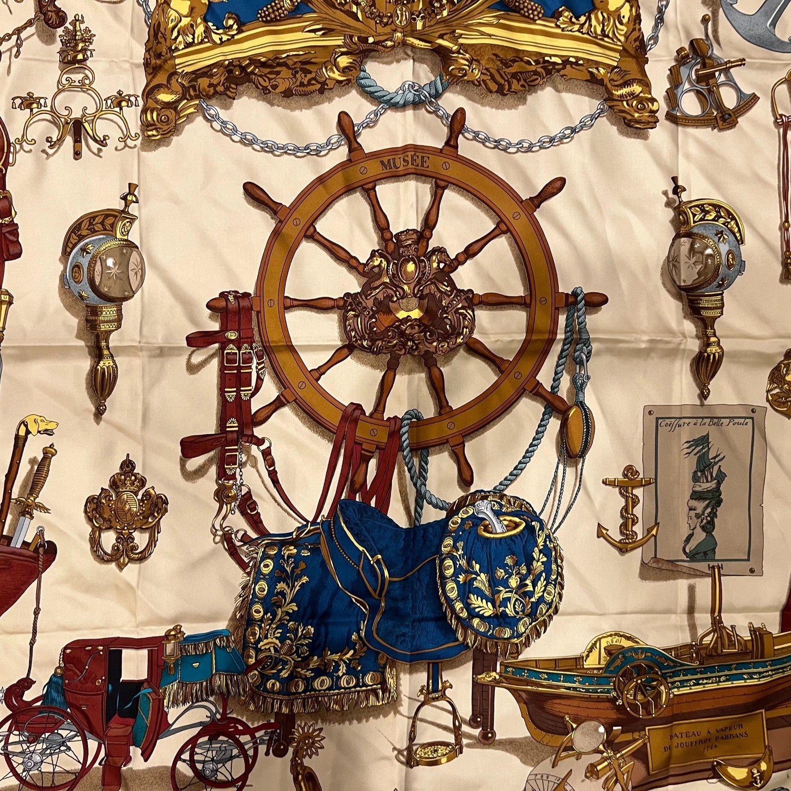 Authentic RARE! Hermes Tan Musee Museum Vintage 90cm Silk Scarf | Fortrove