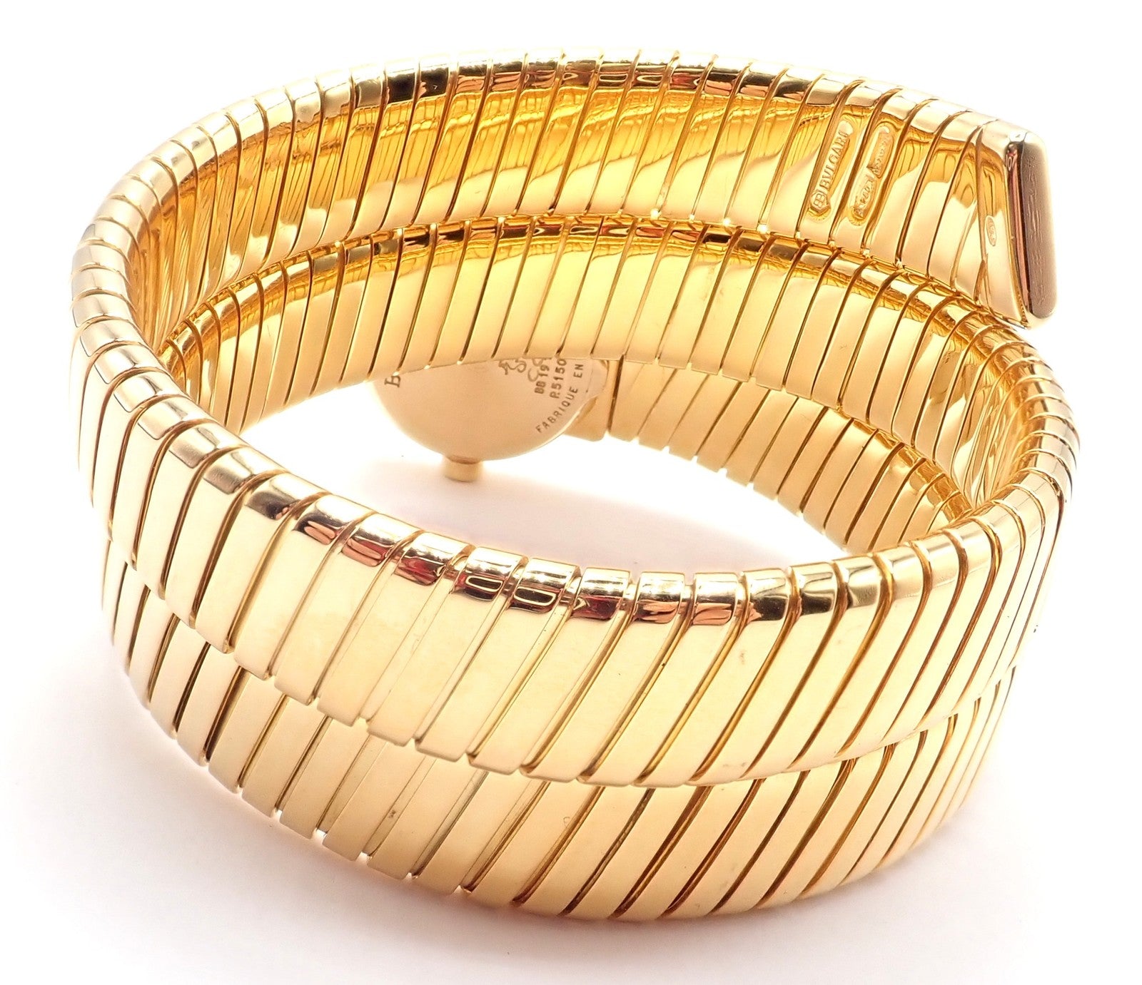 Authentic! Bulgari 18k Yellow Gold Tubogas Serpent Snake Bracelet Watch | Fortrove