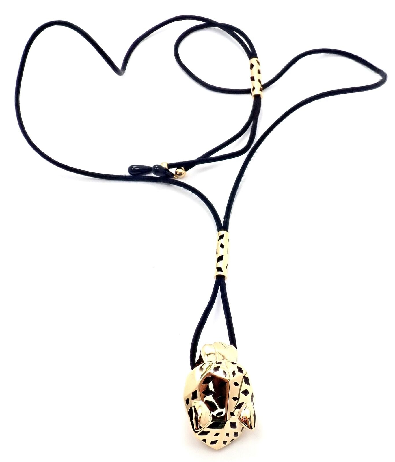 Authentic Cartier Panther Panthere 18k Yellow Gold Peridot Lacquer Cord Necklace | Fortrove