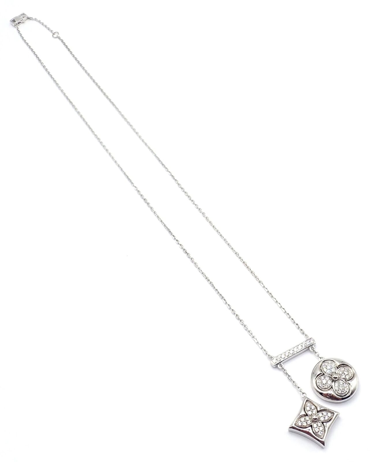 Authentic! Louis Vuitton Blossom 18k White Gold Diamond Link Pendant Necklace | Fortrove