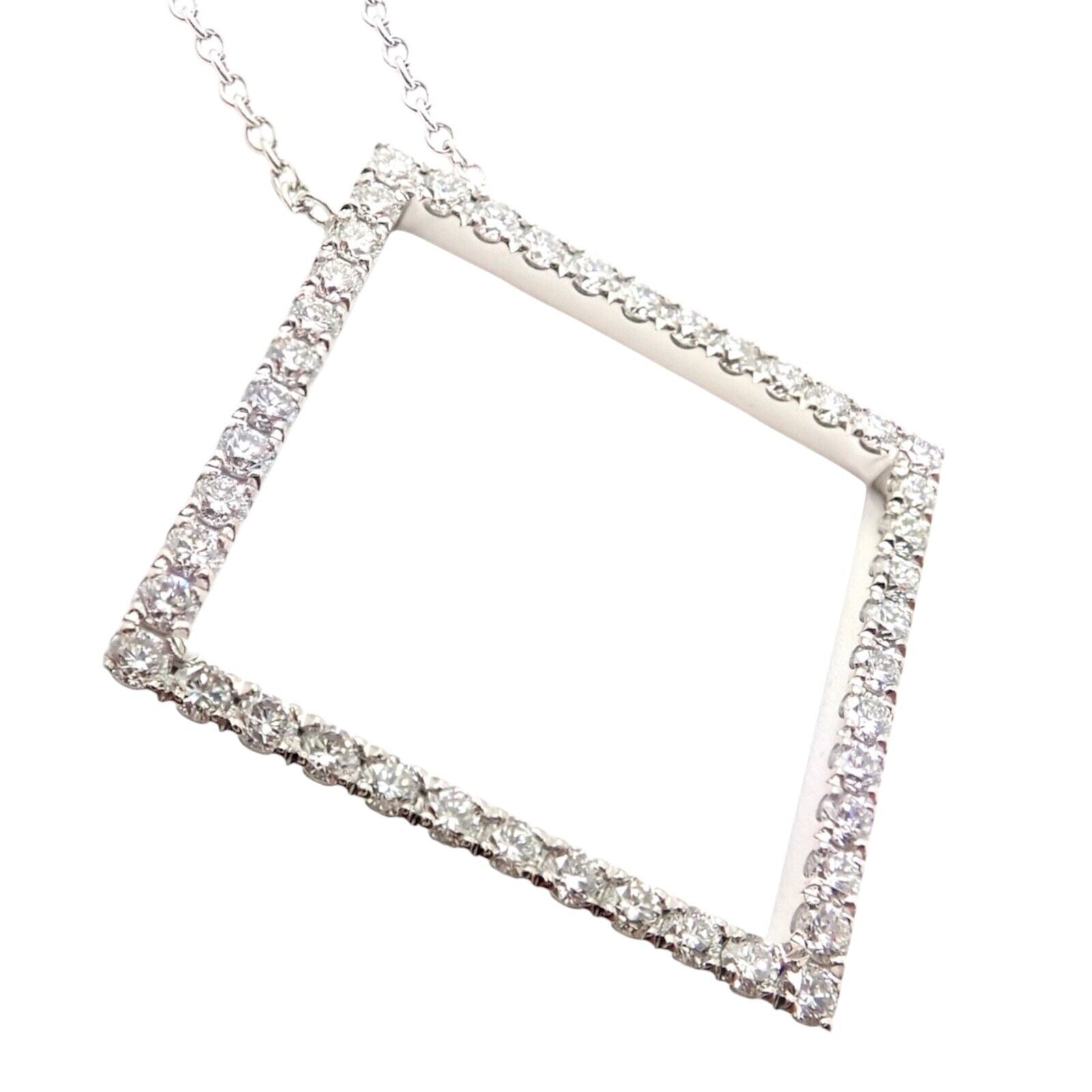 Authentic! Tiffany & Co 18k White Gold Diamond Square Necklace Belgium | Fortrove