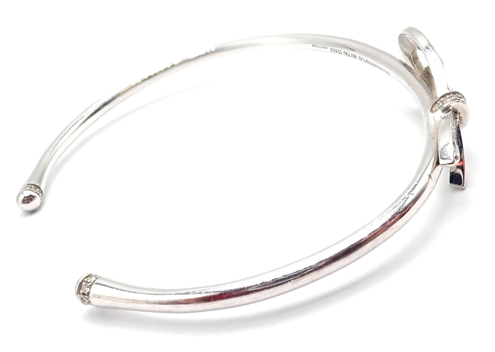 Authentic! Tiffany & Co 18k White Gold Diamond Bow Ribbon Bangle Cuff Bracelet | Fortrove