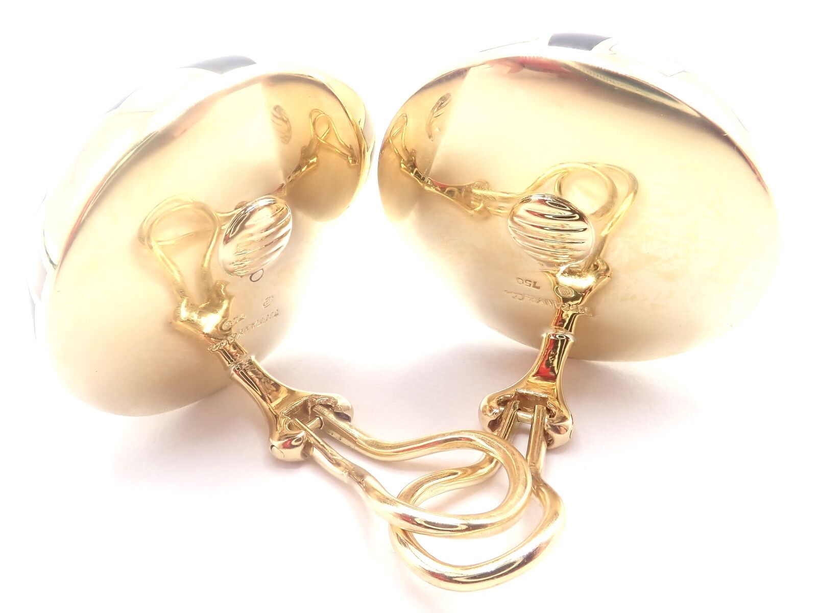 Tiffany & Co Cummings 18k Gold Mother of Pearl Black Jade Checkerboard Earrings | Fortrove