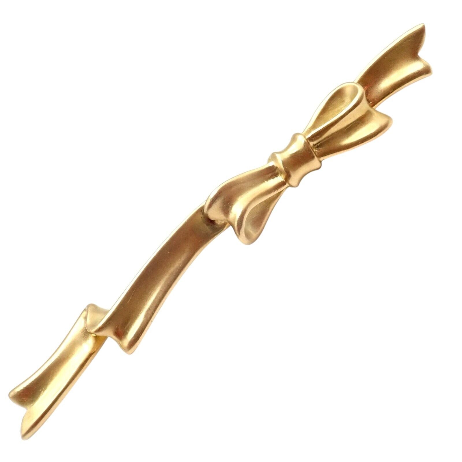 Authentic! Angela Cummings 18k Yellow Gold Long Ribbon Bow Pin Brooch 1984 | Fortrove