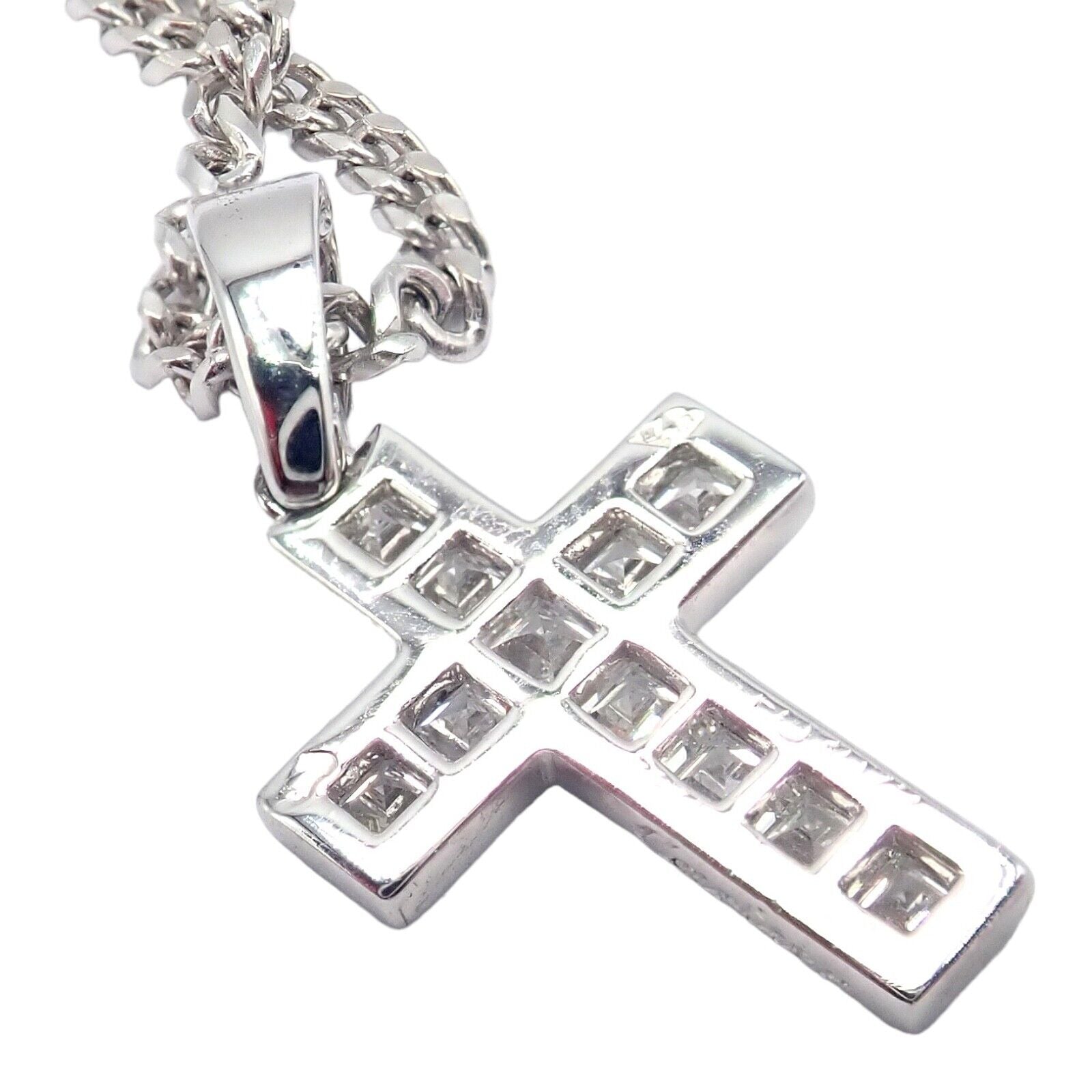 Authentic! Cartier 18k White Gold Diamond Cross Necklace | Fortrove