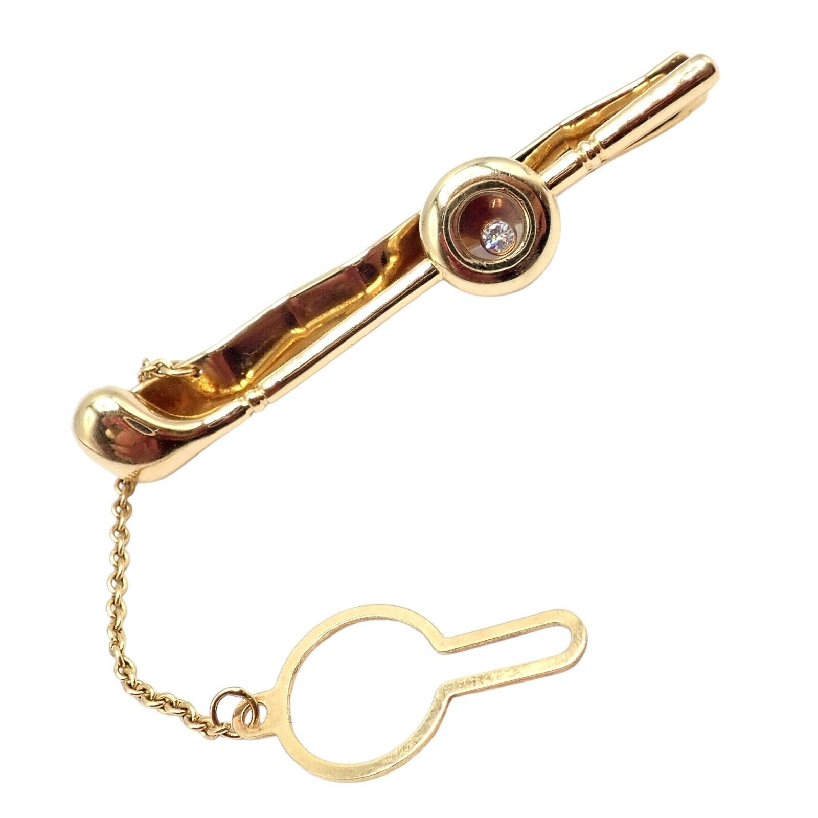 Authentic! Chopard 18k Yellow Gold Happy Diamond Golf Club Tie Clip | Fortrove