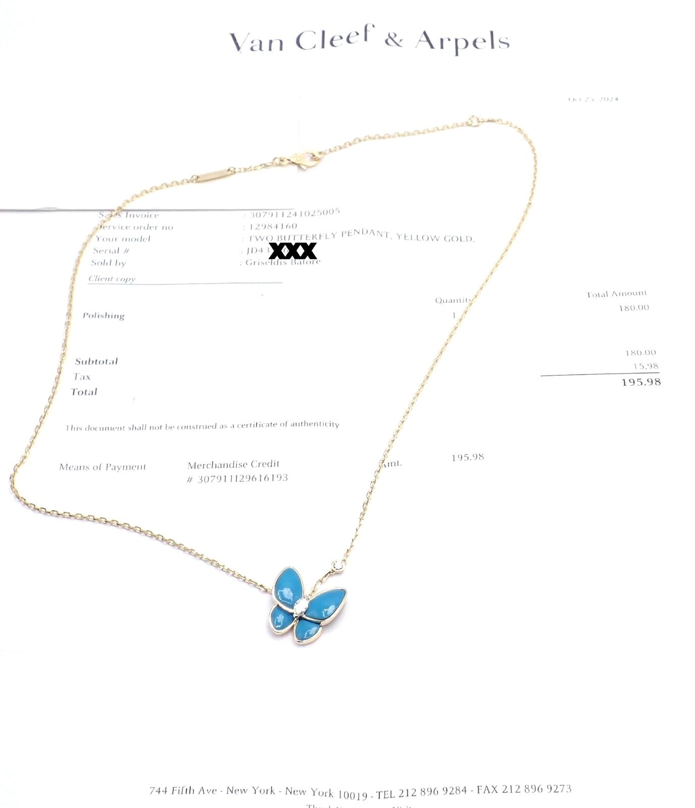Van Cleef & Arpels 18k Gold Diamond Turquoise Butterfly Pendant Necklace Cert. | Fortrove