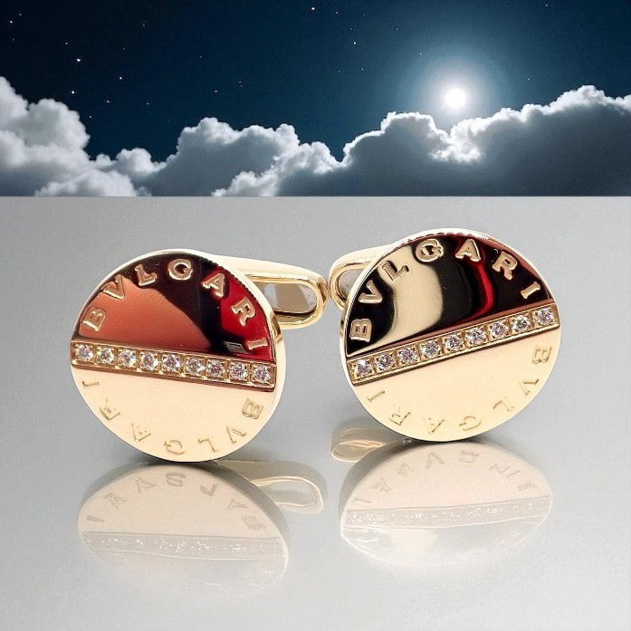 Authentic! Bvlgari Bulgari 18k Yellow Gold Diamond Classic Round Cufflinks | Fortrove