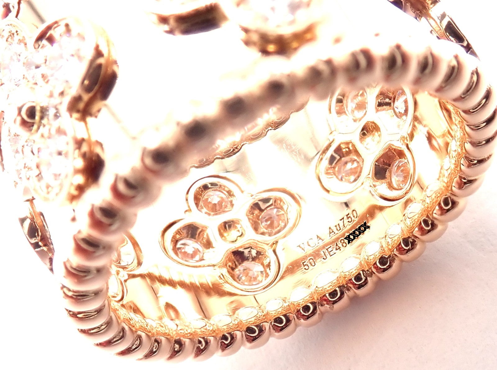 Van Cleef & Arpels Jewelry & Watches:Fine Jewelry:Rings Authentic! Van Cleef & Arpels 18k Rose Gold Diamond Clovers Band Ring Size 50