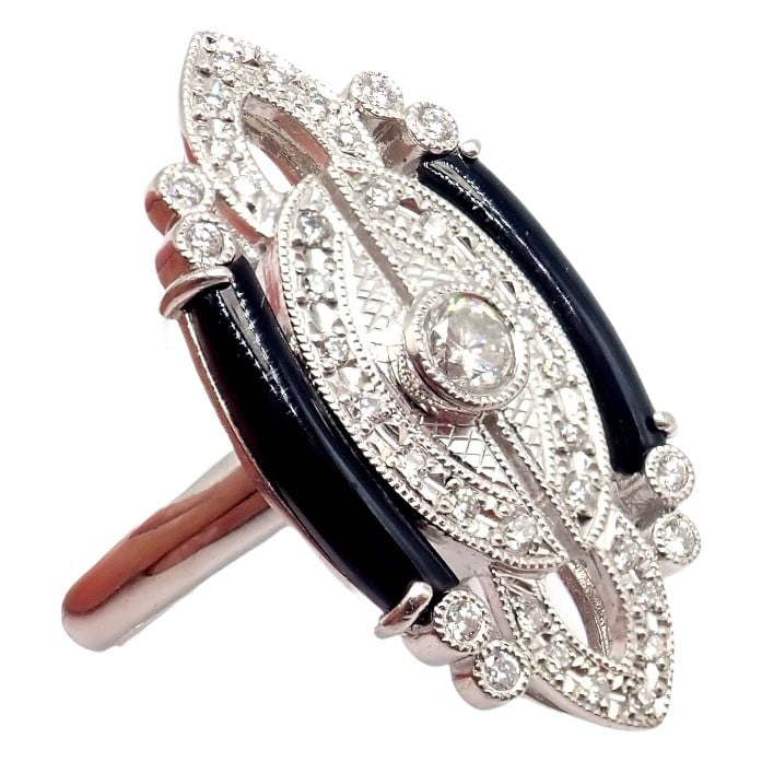 Estate Jewelry & Watches:Vintage & Antique Jewelry:Rings Vintage Estate Platinum Diamond 0.62ctw Onyx Ring sz 7.5