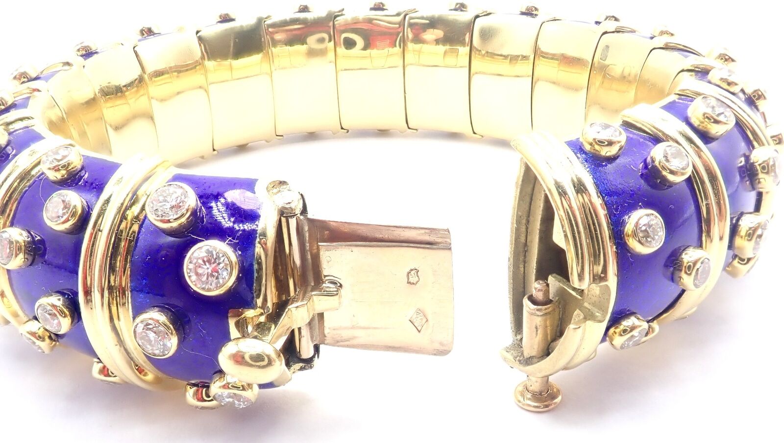Tiffany & Co Schlumberger Dots 18k Yellow Gold Diamond Enamel Bangle Bracelet | Fortrove