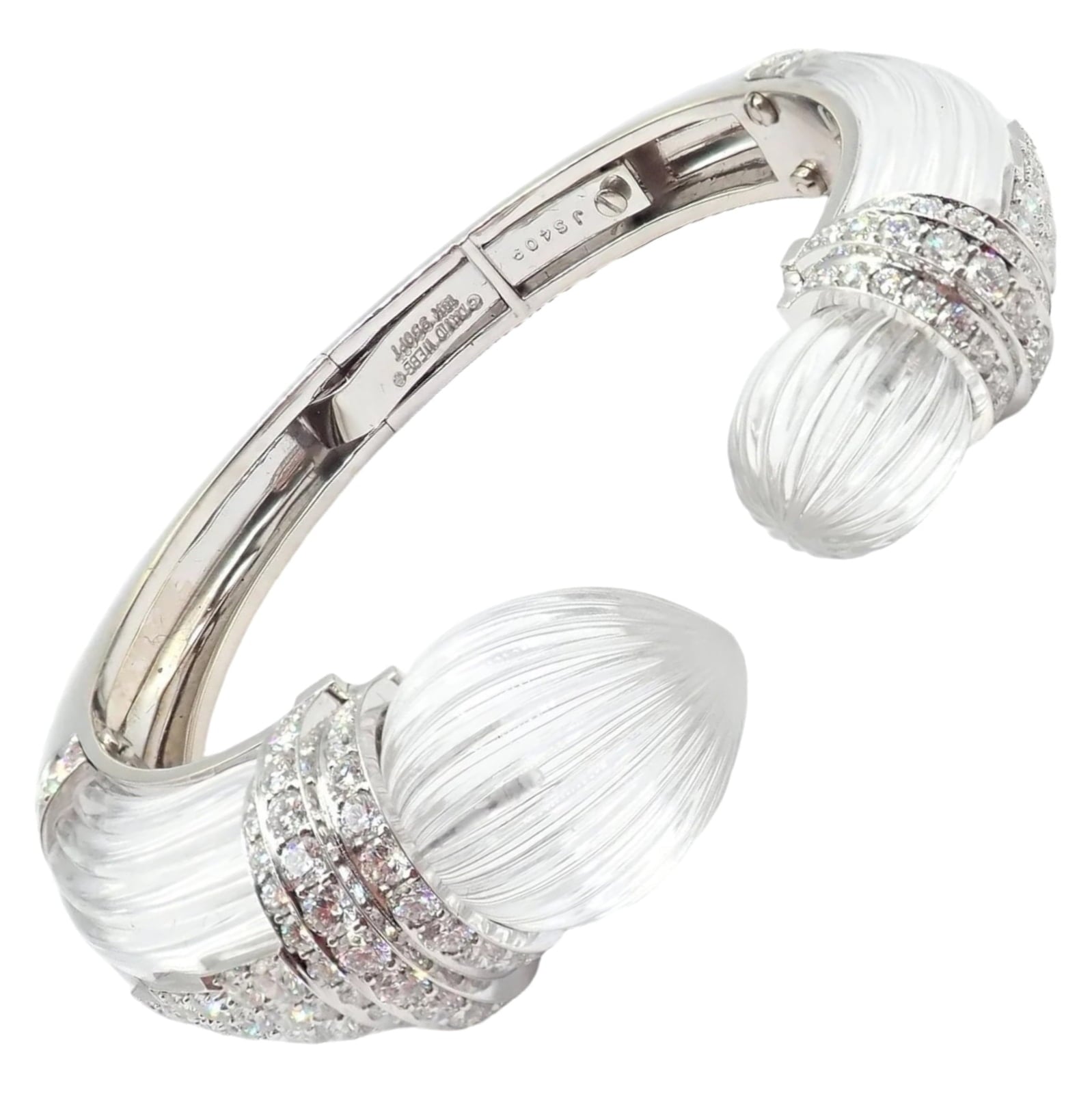 David Webb Jewelry & Watches:Fine Jewelry:Bracelets & Charms Authentic! David Webb 18k Gold & Platinum Diamond Rock Crystal Bangle Bracelet