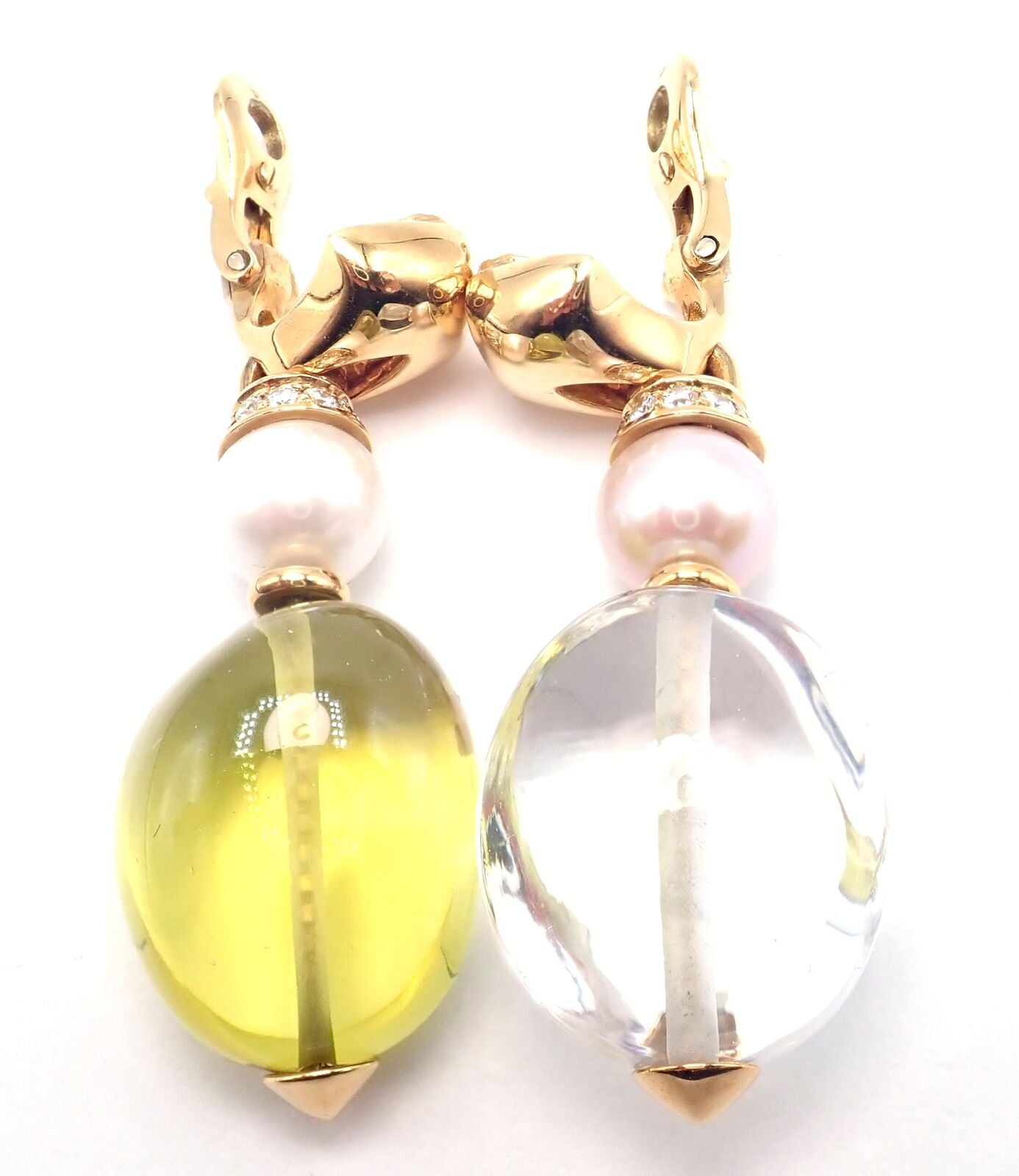Authentic! Bulgari Bvlgari 18k Gold Diamond Pearl Peridot Crystal Drop Earrings | Fortrove