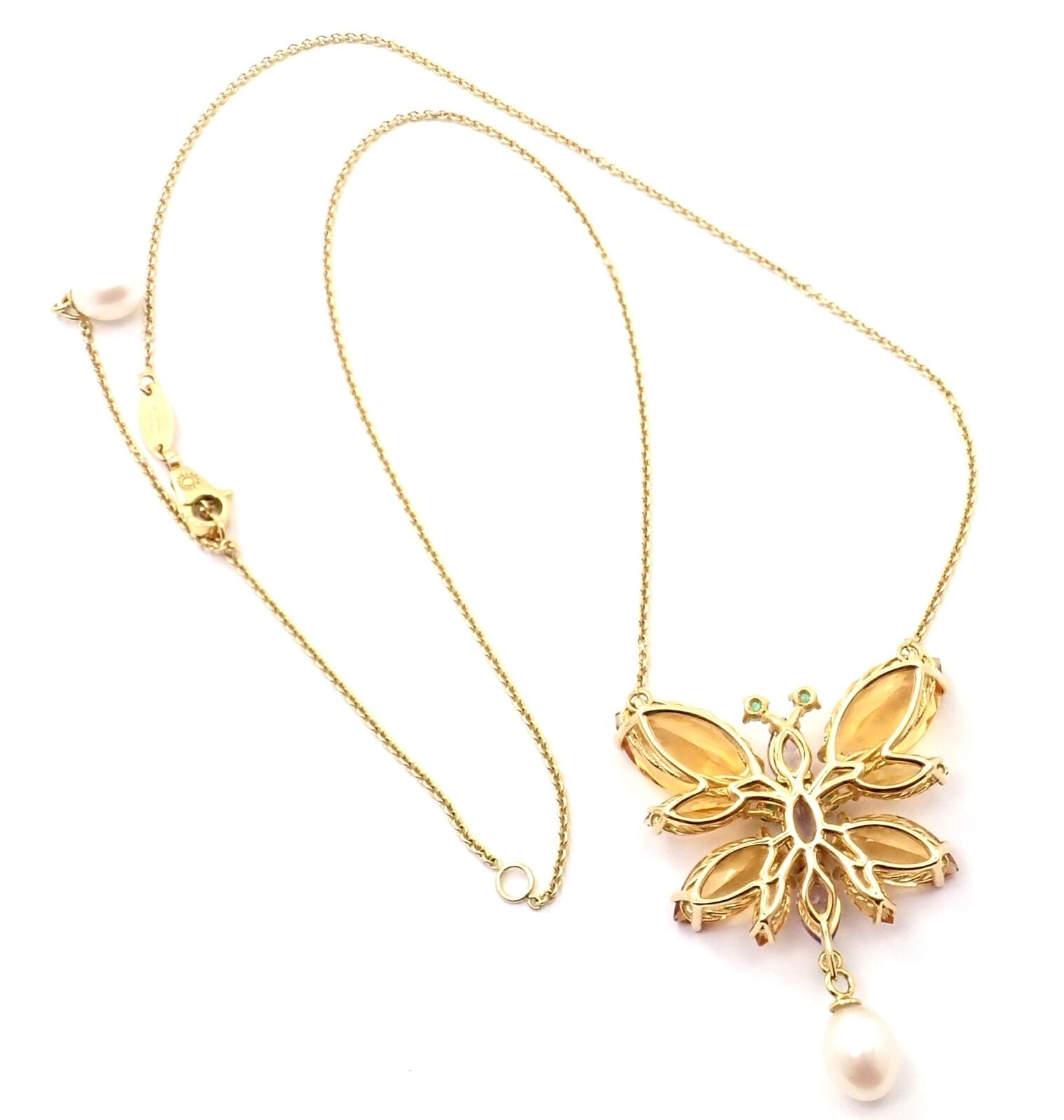 Authentic! Dolce & Gabbana Spring 18k Yellow Gold Citrine Butterfly Necklace | Fortrove