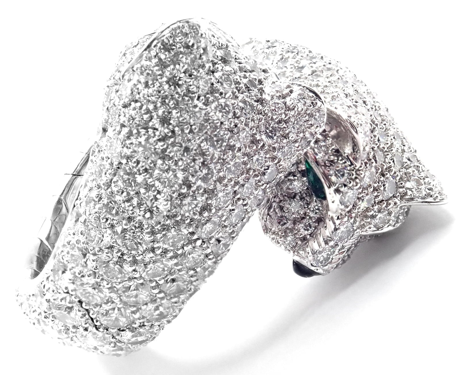 Authentic! Cartier Double Panther Panthere Lakarda 18k Gold Diamond Emerald Ring | Fortrove