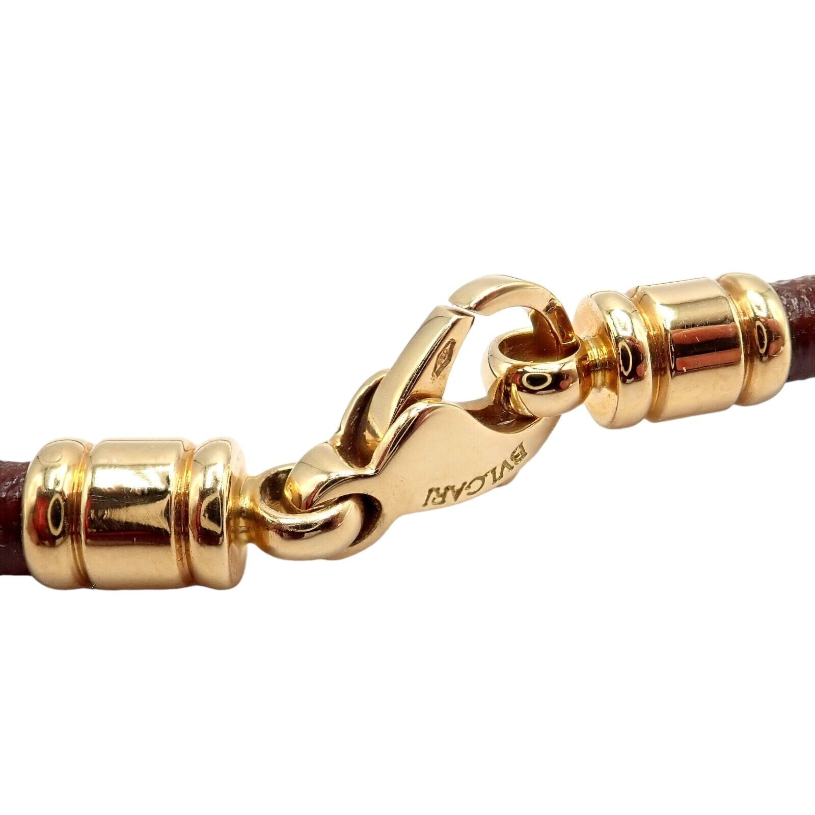 Bulgari Tondo Sun 18k Gold Steel Extra Large Pendant Brown Leather Necklace | Fortrove