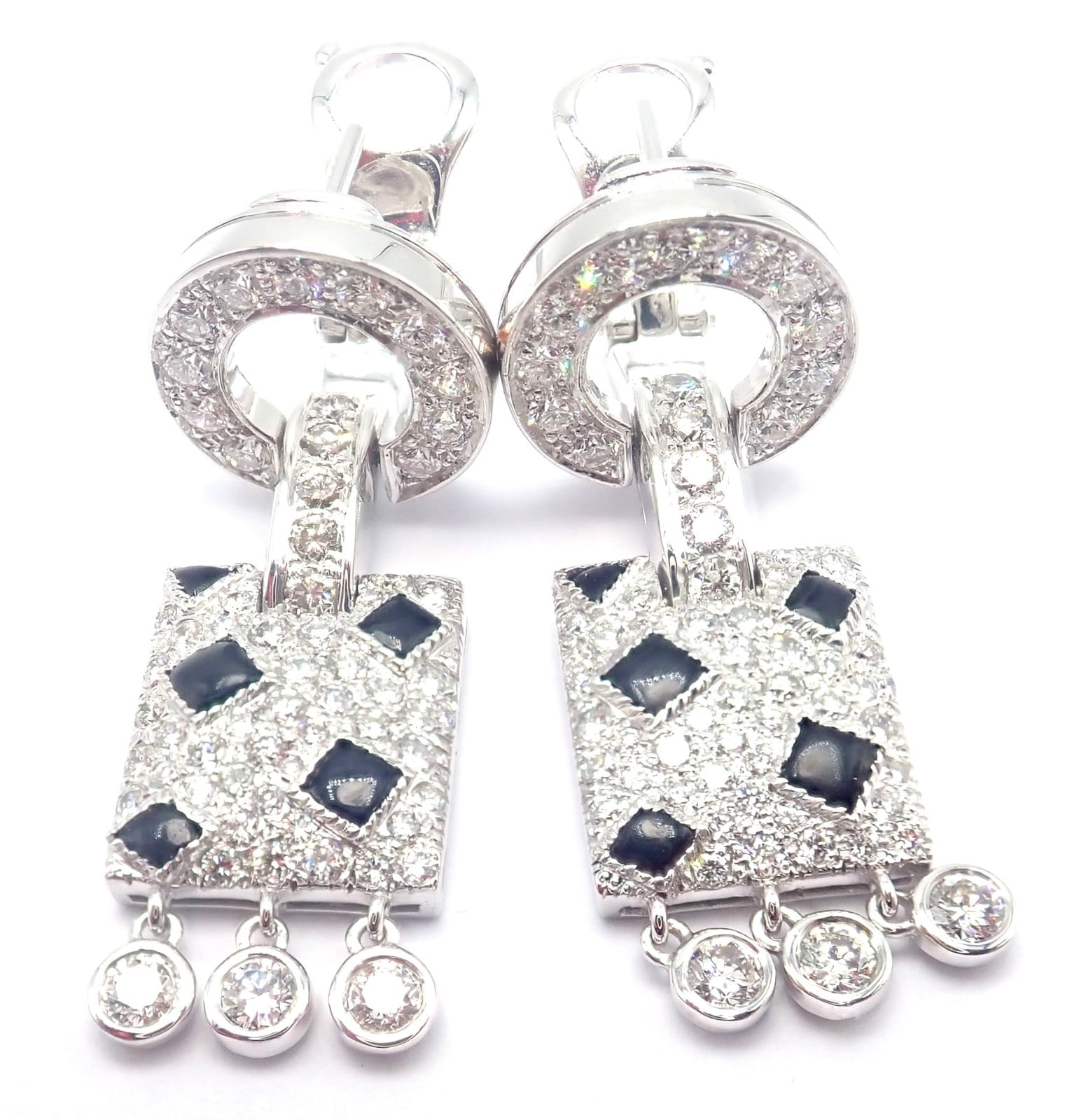 Authentic! Cartier Panthere Panther 18k White Gold Diamond Black Onyx Earrings | Fortrove