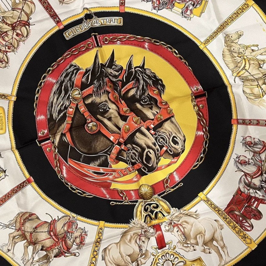 Hermes Clothing, Shoes & Accessories:Women:Women's Accessories:Scarves & Wraps Authentic Hermes Carré 90 cm Chevaux de Trait Silk Scarf