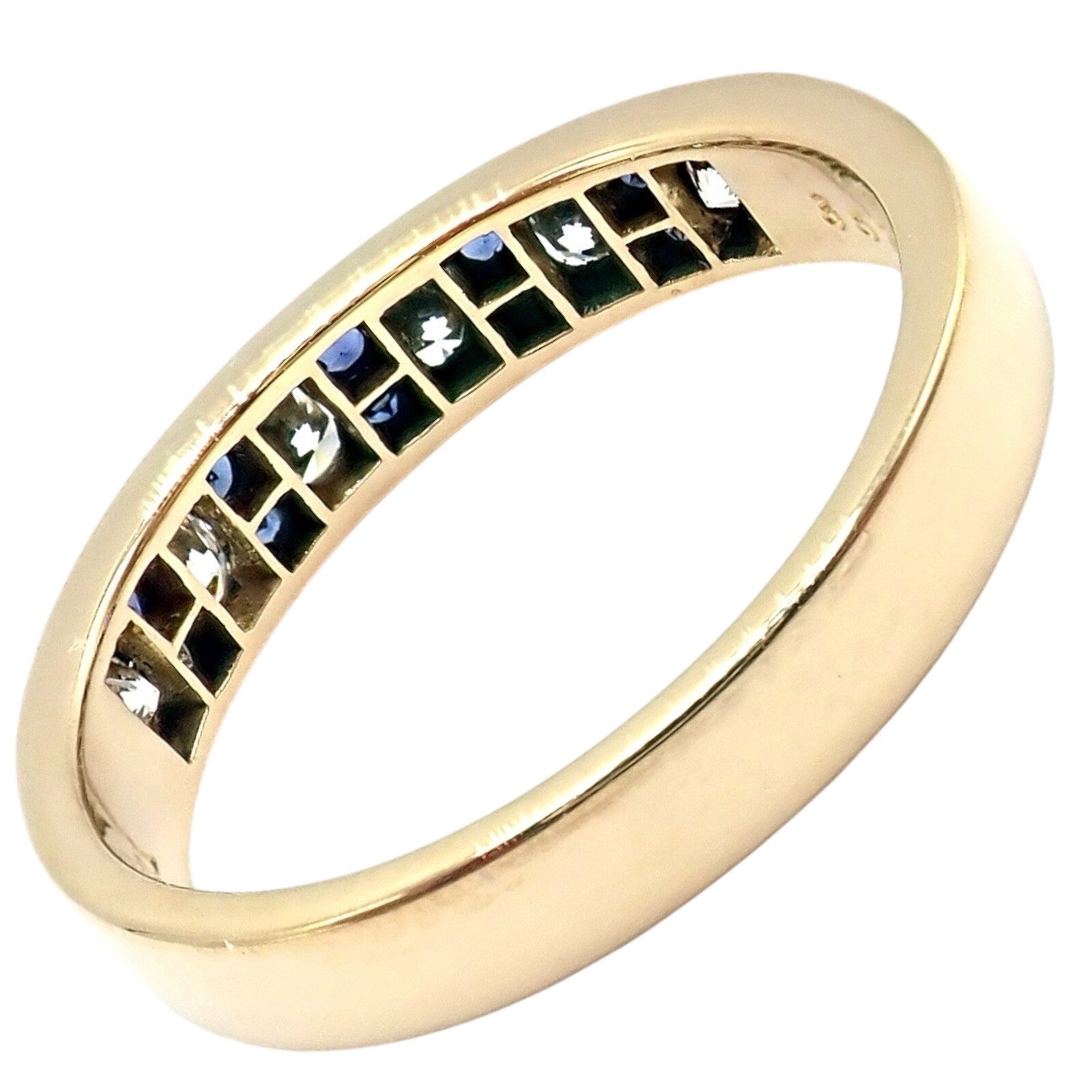 Authentic! Tiffany & Co 18k Yellow Gold 1.20ctw Diamond Sapphire Band Ring sz 5 | Fortrove