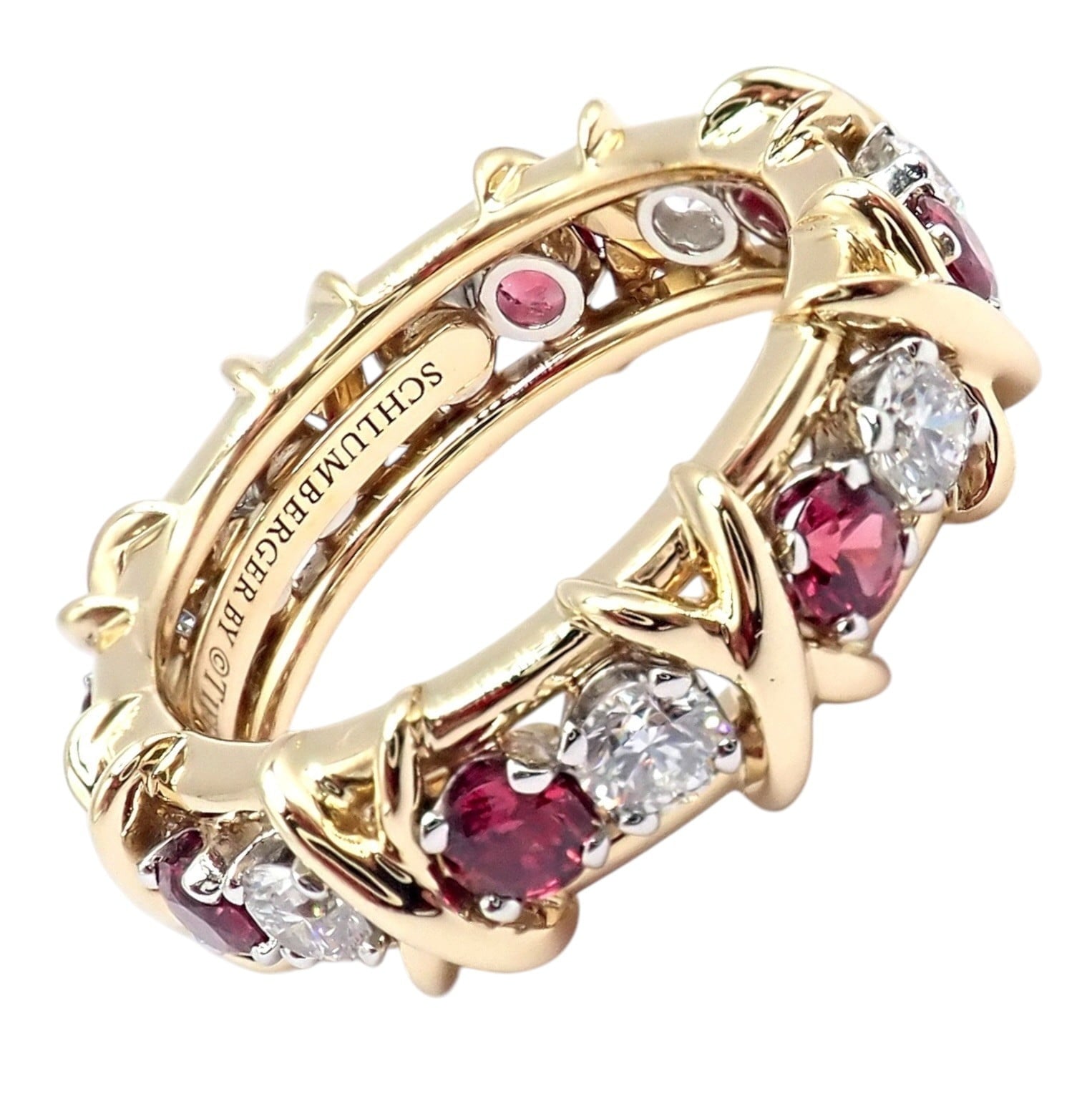 Tiffany & Co. Jewelry & Watches:Fine Jewelry:Rings Tiffany & Co Schlumberger 18k Gold Platinum 16 Stone Diamond Ruby Band Ring Sz 5