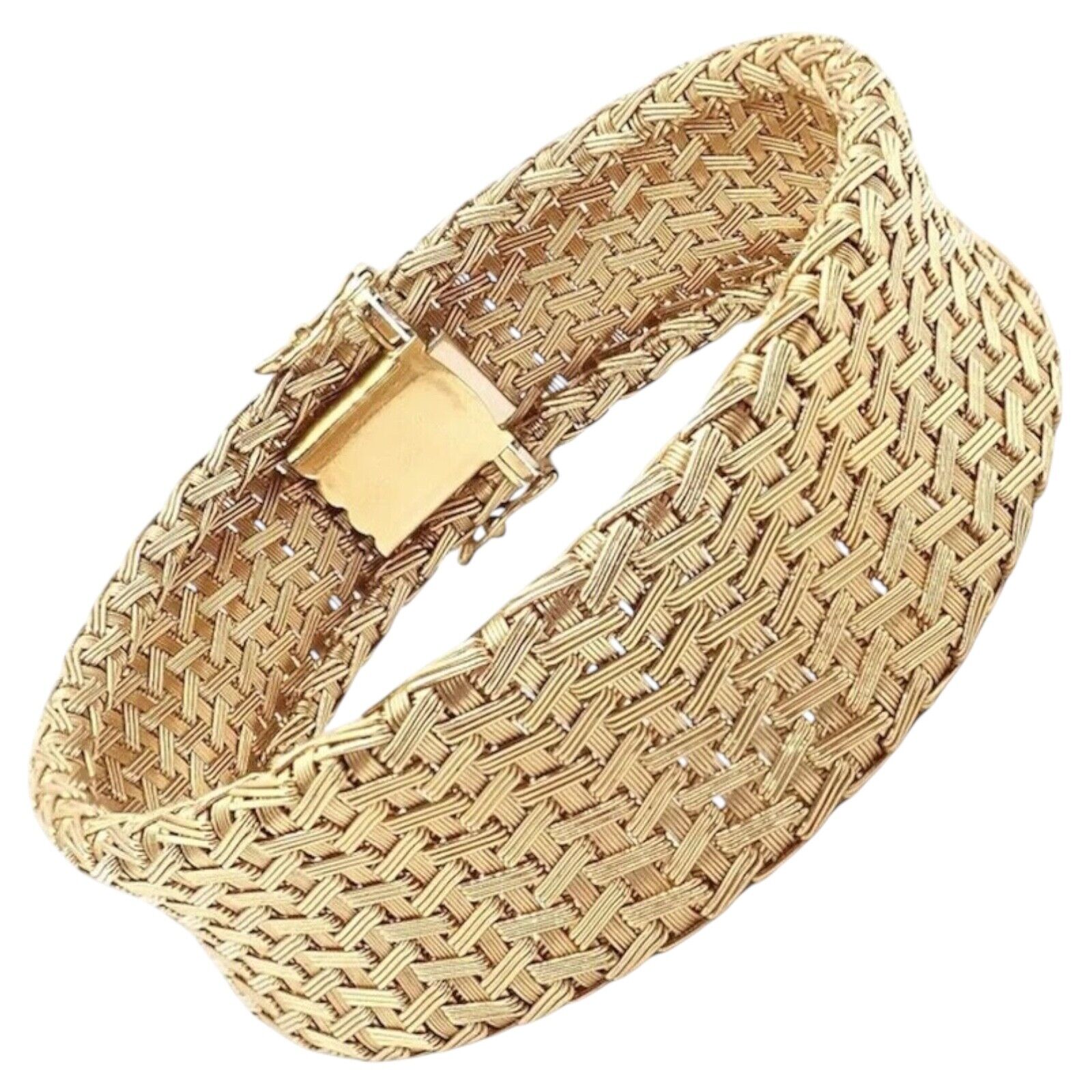Authentic! Roberto Coin 18k Yellow Gold Large Basket Weave Bracelet | Fortrove