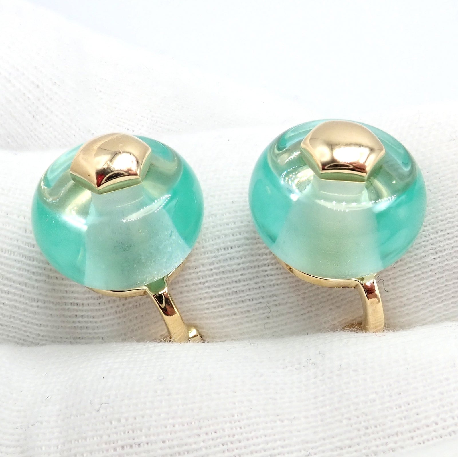 Authentic! Vintage Marina B 18k Yellow Gold Pneu Crystal Earrings | Fortrove
