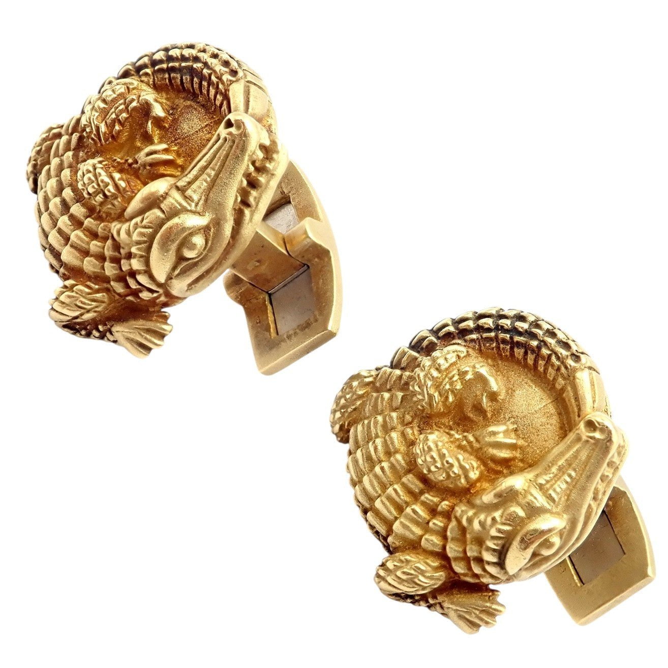 Rare! Vintage Kieselstein Cord 18k Yellow Gold Coiled Alligator Cufflinks 1980 | Fortrove