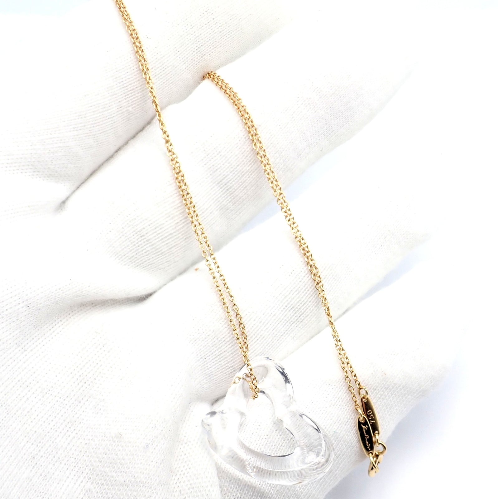 Tiffany & Co Peretti 18k Yellow Gold Large Open Heart Rock Crystal Necklace | Fortrove