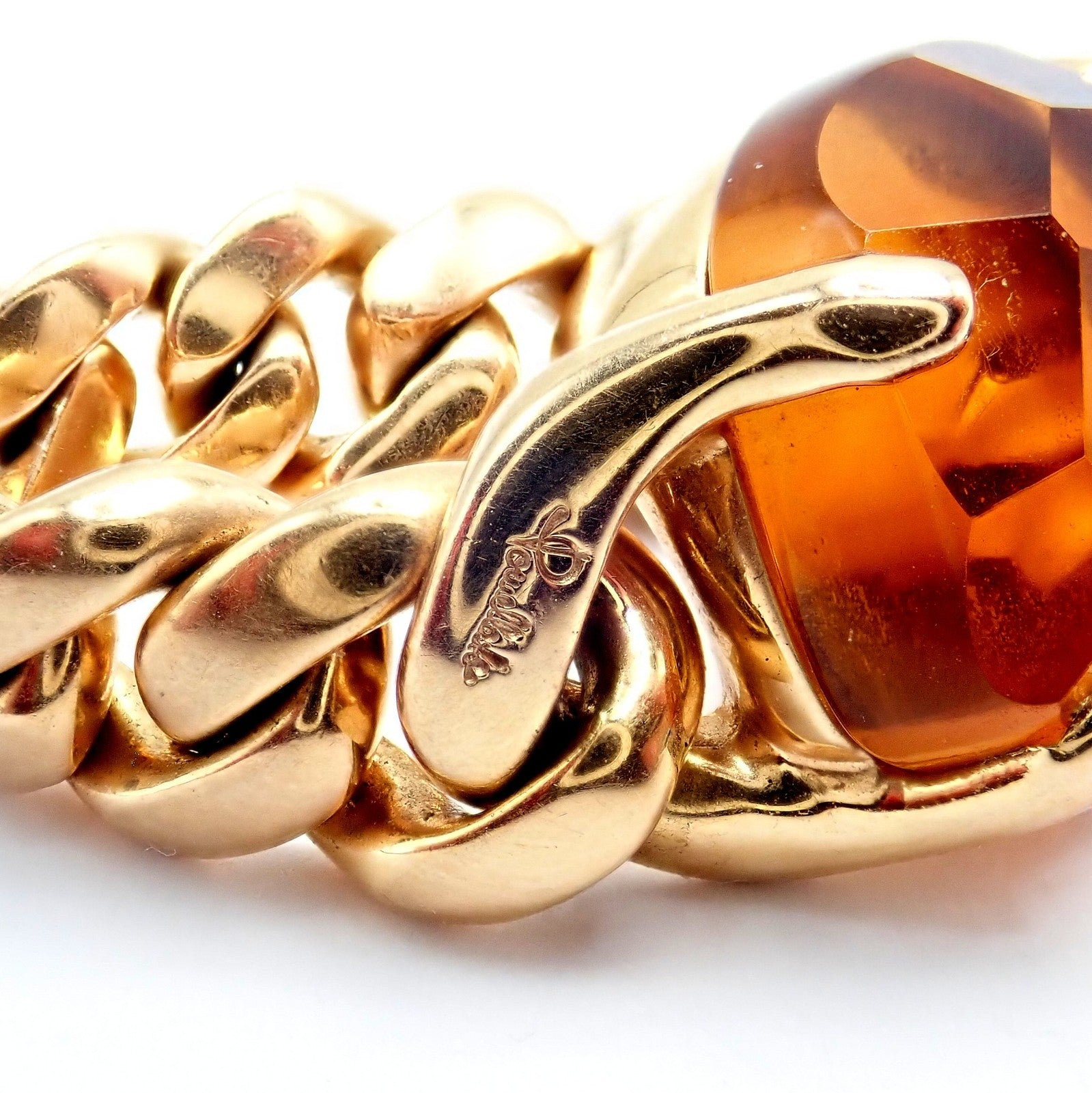 Authentic! Pomellato 18k Yellow Gold Lola Madeira Curb Link Citrine Ring Sz 5 | Fortrove