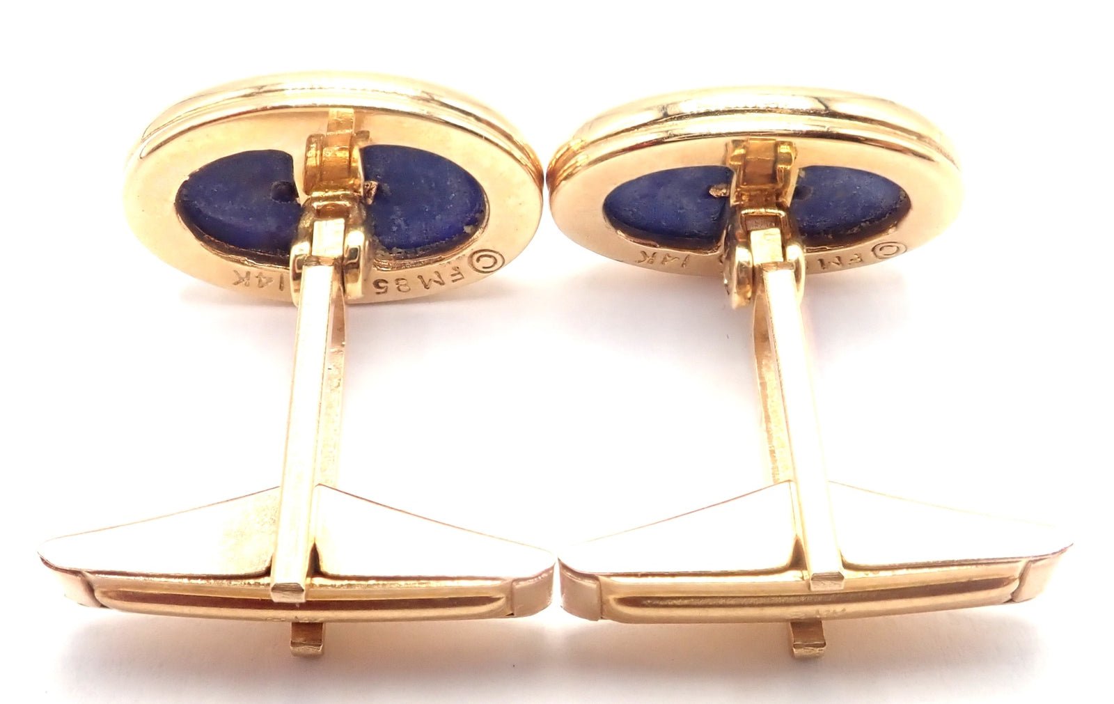 Authentic! Franklin Mint Faberge Imperial Eagle 14k Yellow Gold Lapis Cufflinks | Fortrove