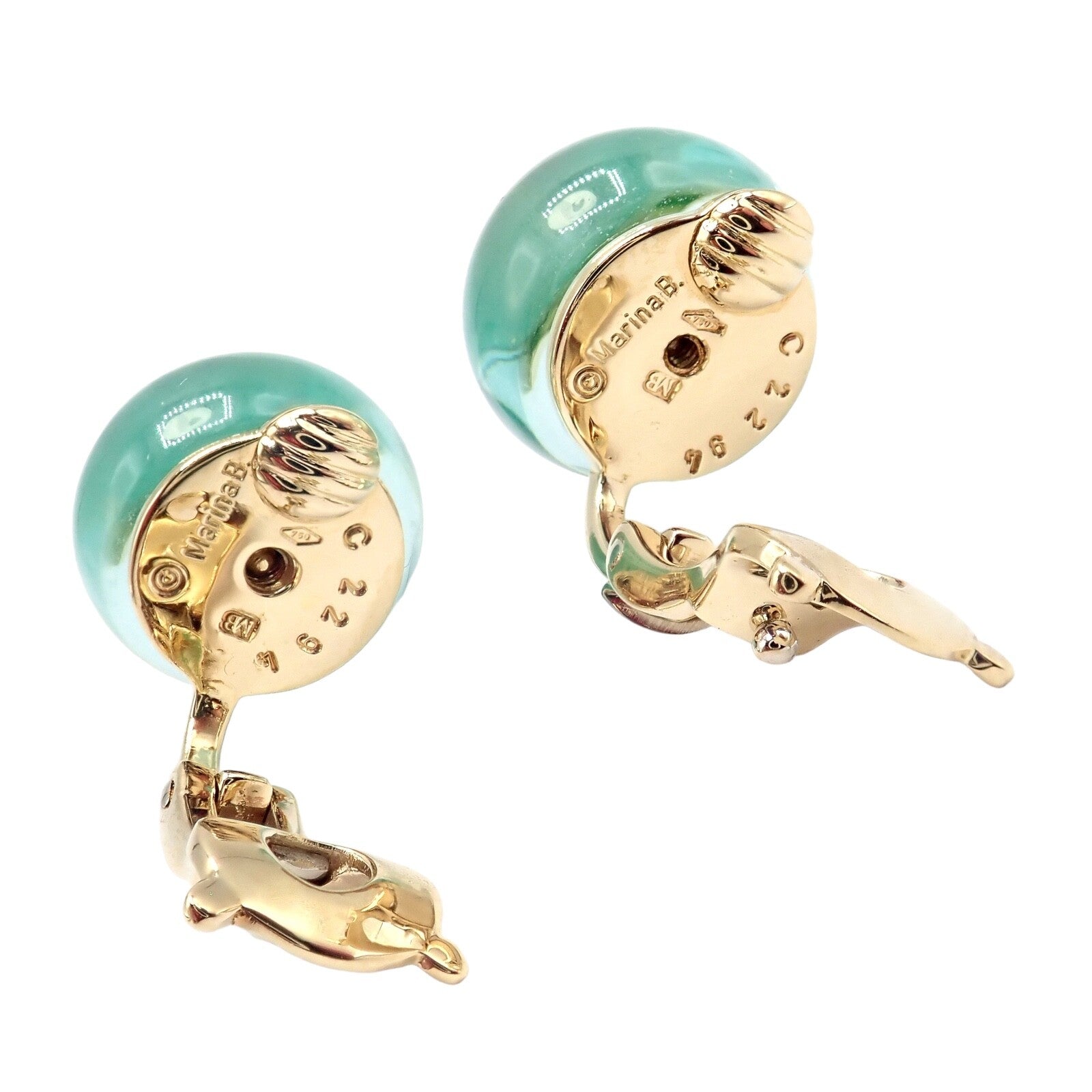 Authentic! Vintage Marina B 18k Yellow Gold Pneu Crystal Earrings | Fortrove