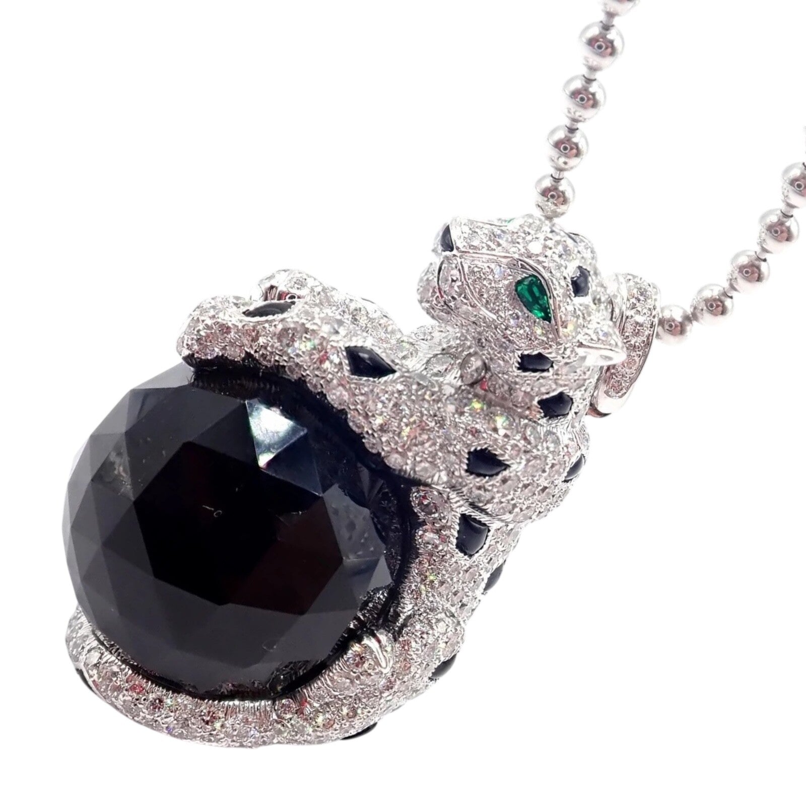 Panthere de Cartier Panther 18k Gold Diamond Emerald Onyx Pendant Necklace Paper | Fortrove