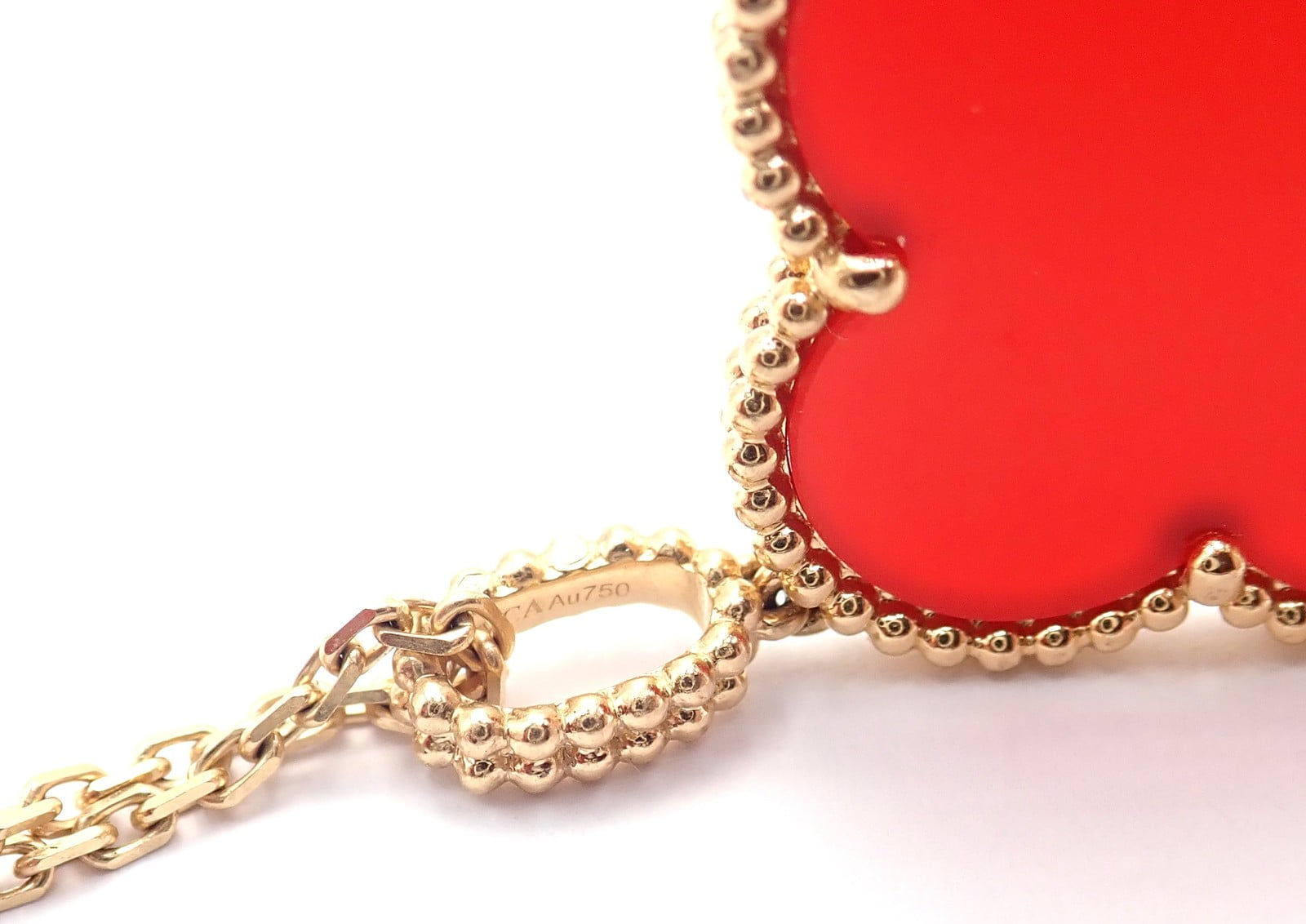 Van Cleef & Arpels Jewelry & Watches:Fine Jewelry:Necklaces & Pendants Van Cleef & Arpels 18k Gold Magic Alhambra Carnelian Motif Long Necklace Cert