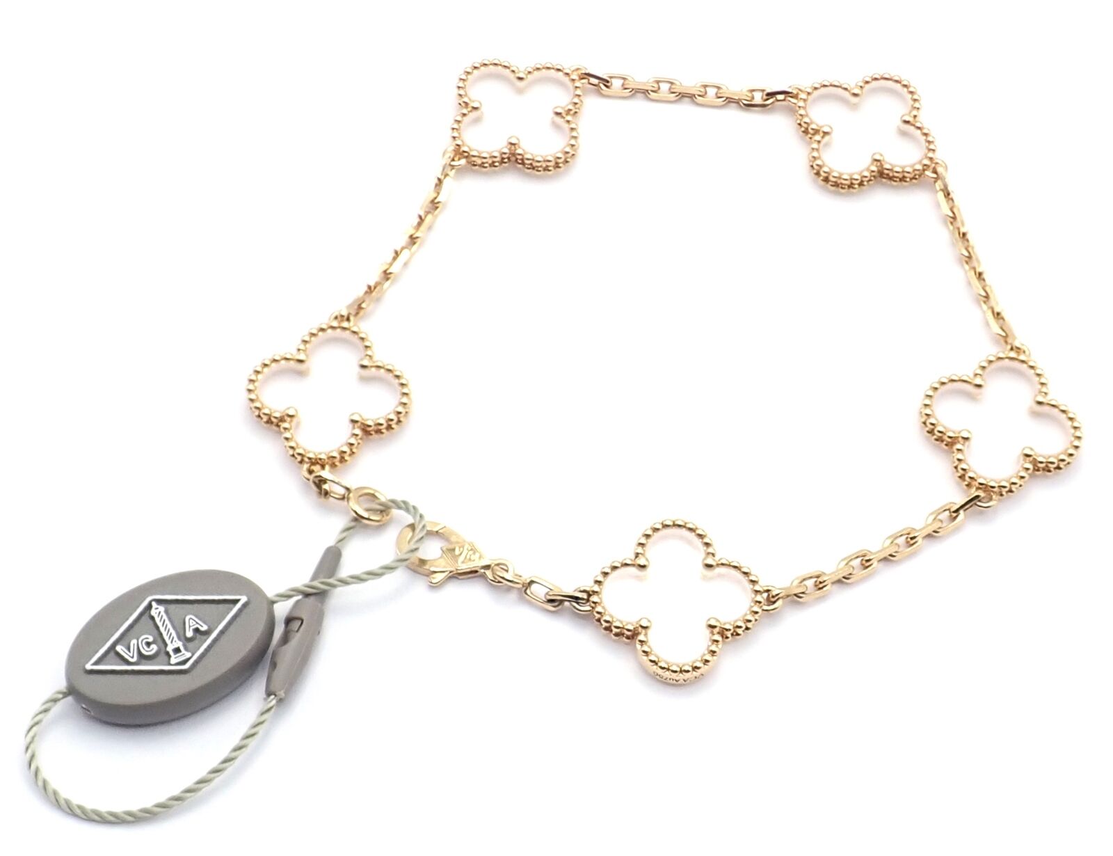 Van Cleef & Arpels 18k Yellow Gold 5 Motif Alhambra Rock Crystal Bracelet Cert | Fortrove