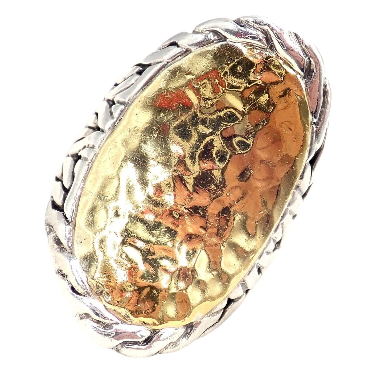 John Hardy JH Silver 22k Yellow Gold Classic Palu Saddle Cocktail Ring sz 7 | Fortrove