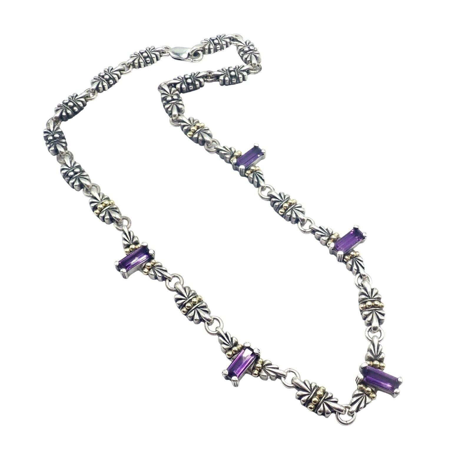 Authentic! Lagos Caviar Silver + 18k Yellow Gold Amethyst Necklace | Fortrove