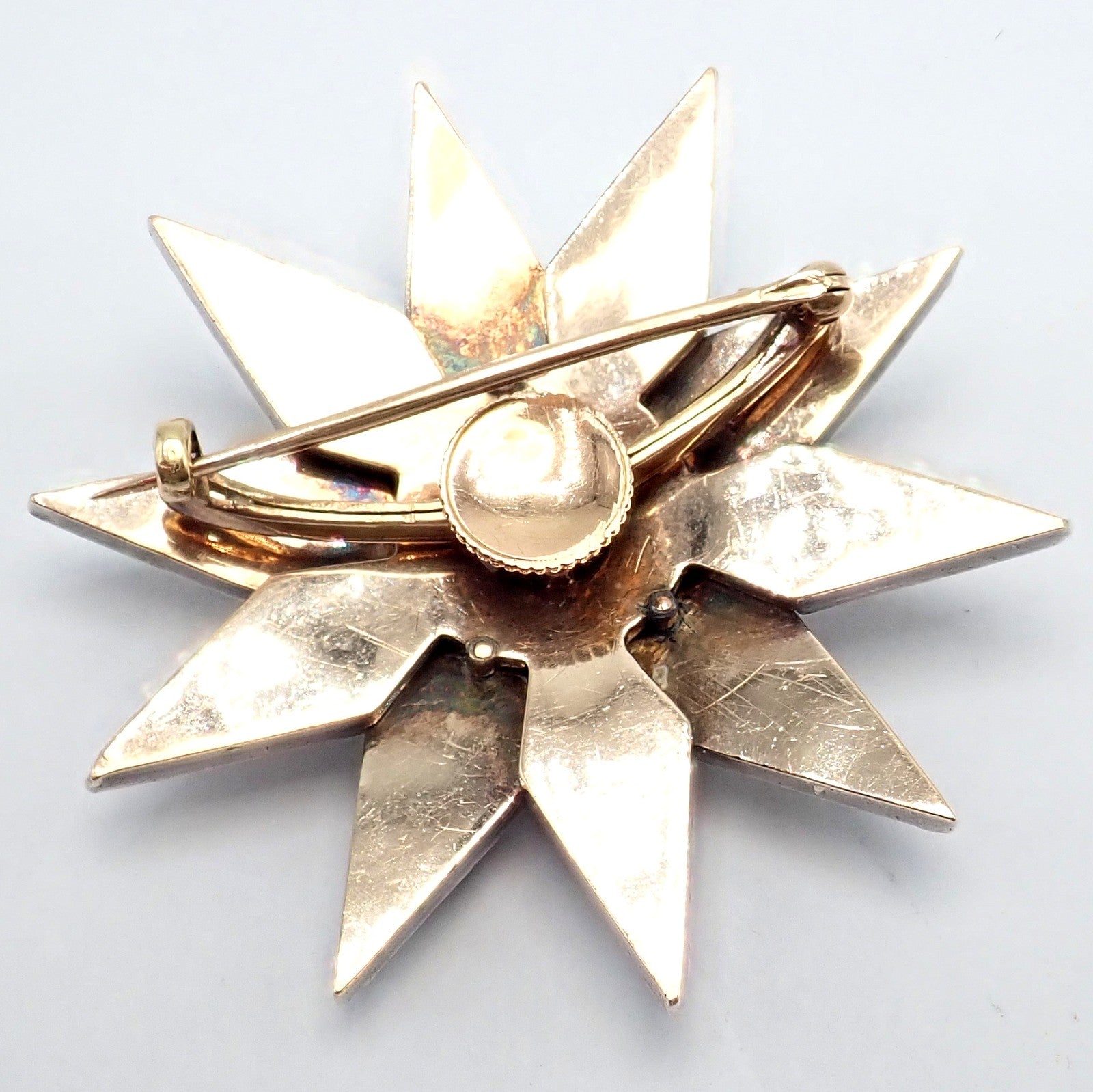 Antique 18k Gold + Silver Georgian Rose Cut Diamond Star Pin Brooch 1800's | Fortrove